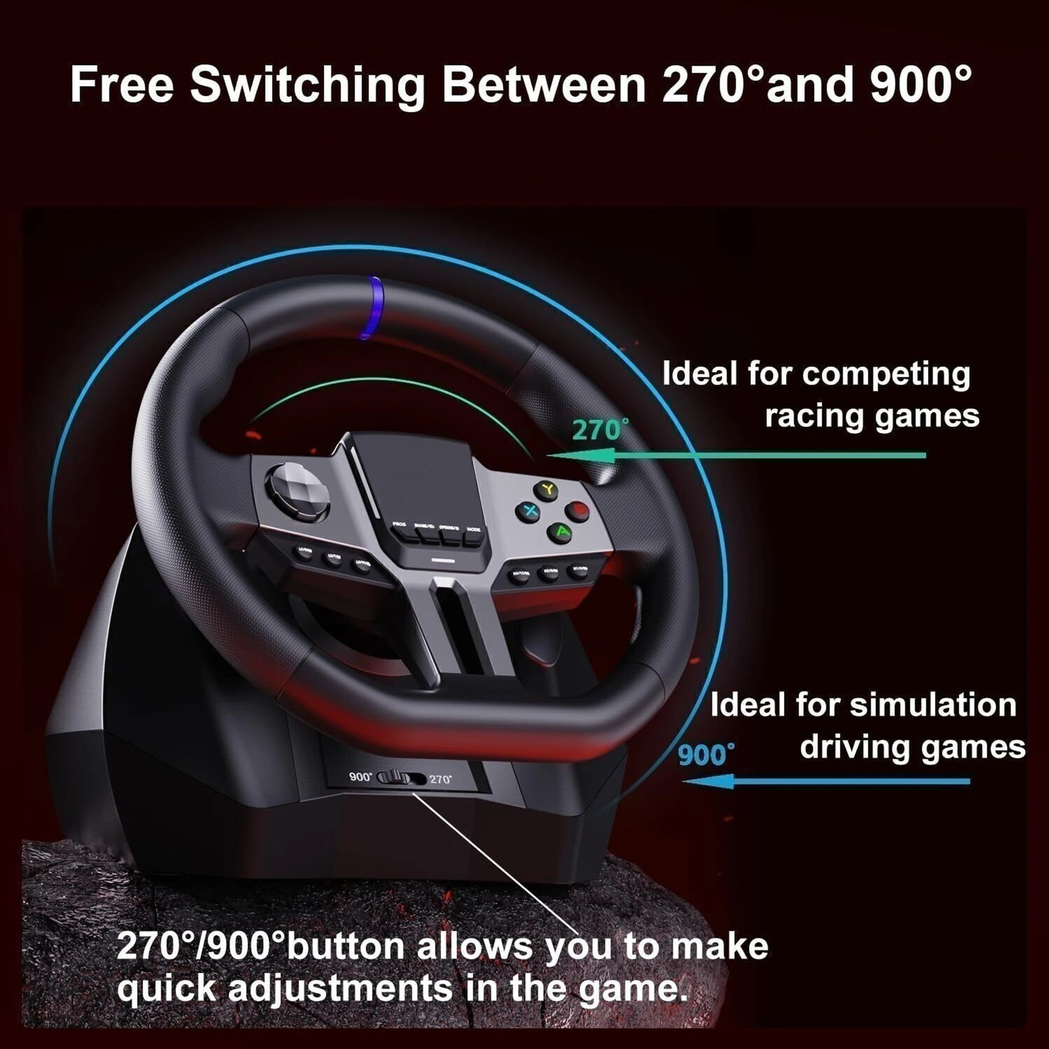 Image of Playtastic V9 Gen2 Universal Game Steering Wheel with Shift Pedals & 6+R Gear Lever Motion Controller