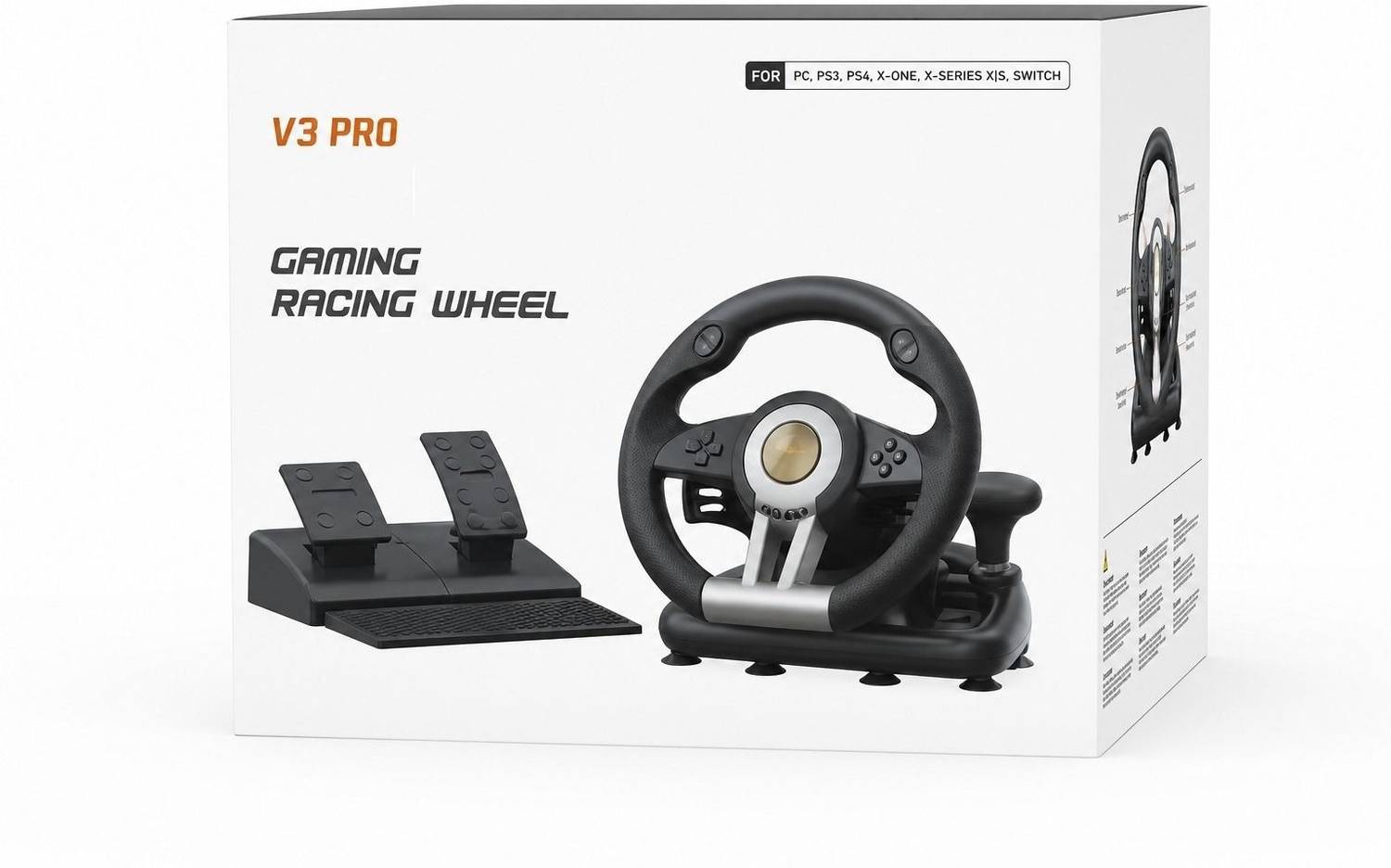 HG WORLD V3 PRO Gaming Steering Wheel with Vibration Feedback, 180°Rotation, Pedals Break Perfect Gifts for Racing Gamers GB with Realistic Driving Simulation Experience