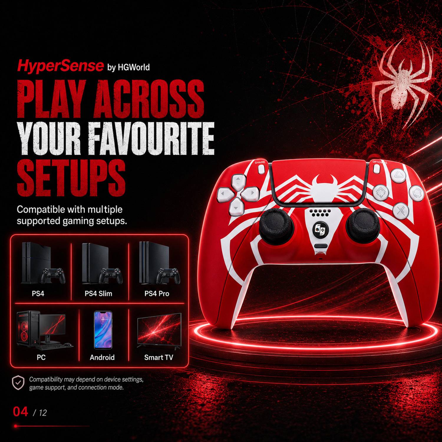 HG WORLD PS4 Wireless Controller with Clicky Trigger,PS5 Style,Spider Edition DualShock 4 Bluetooth Gamepad - Image 2