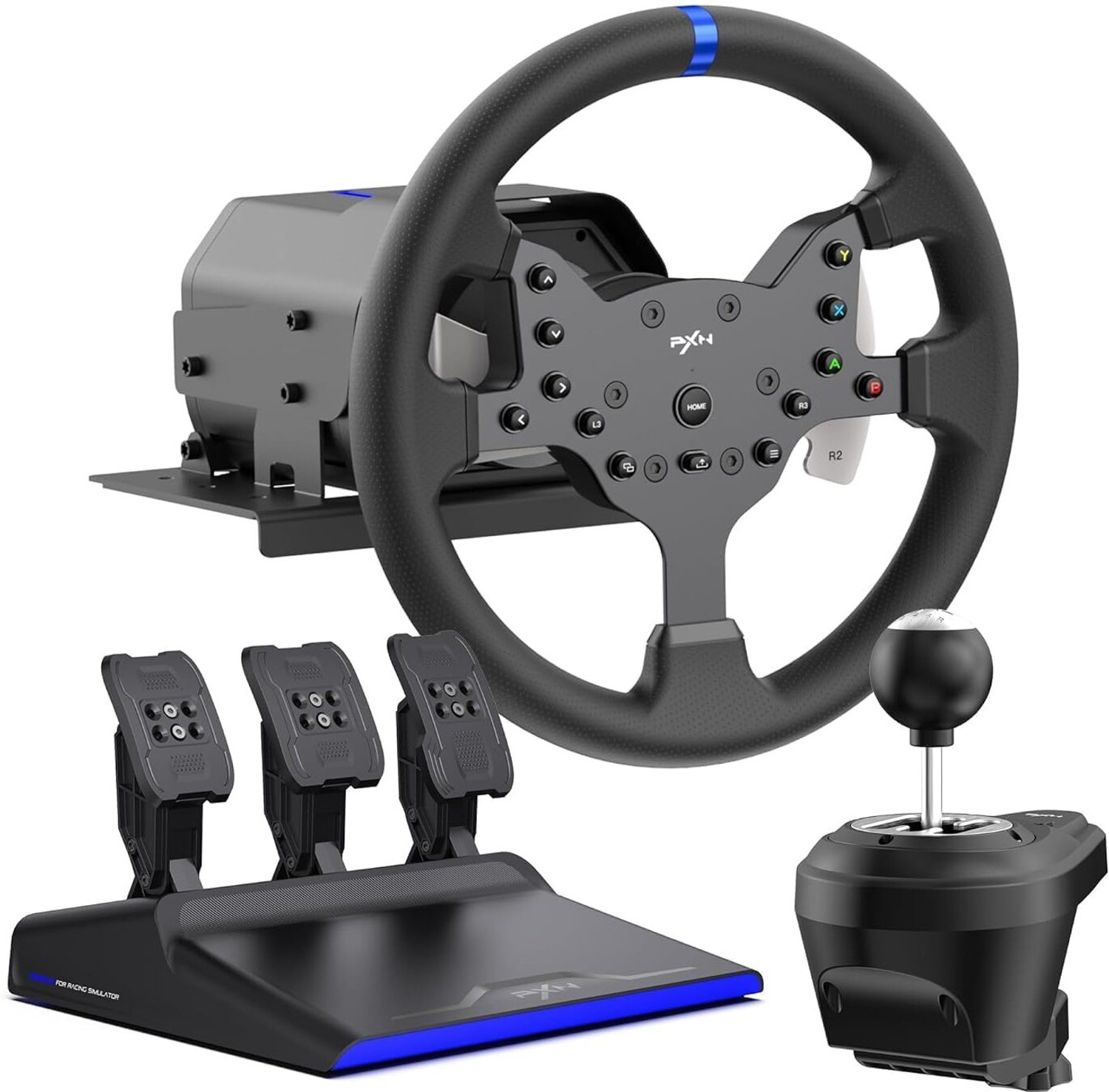Image of EXtreme PXN V99 Force Feedback Gaming Steering Wheel with 3-Pedals and Shifter Motion Controller