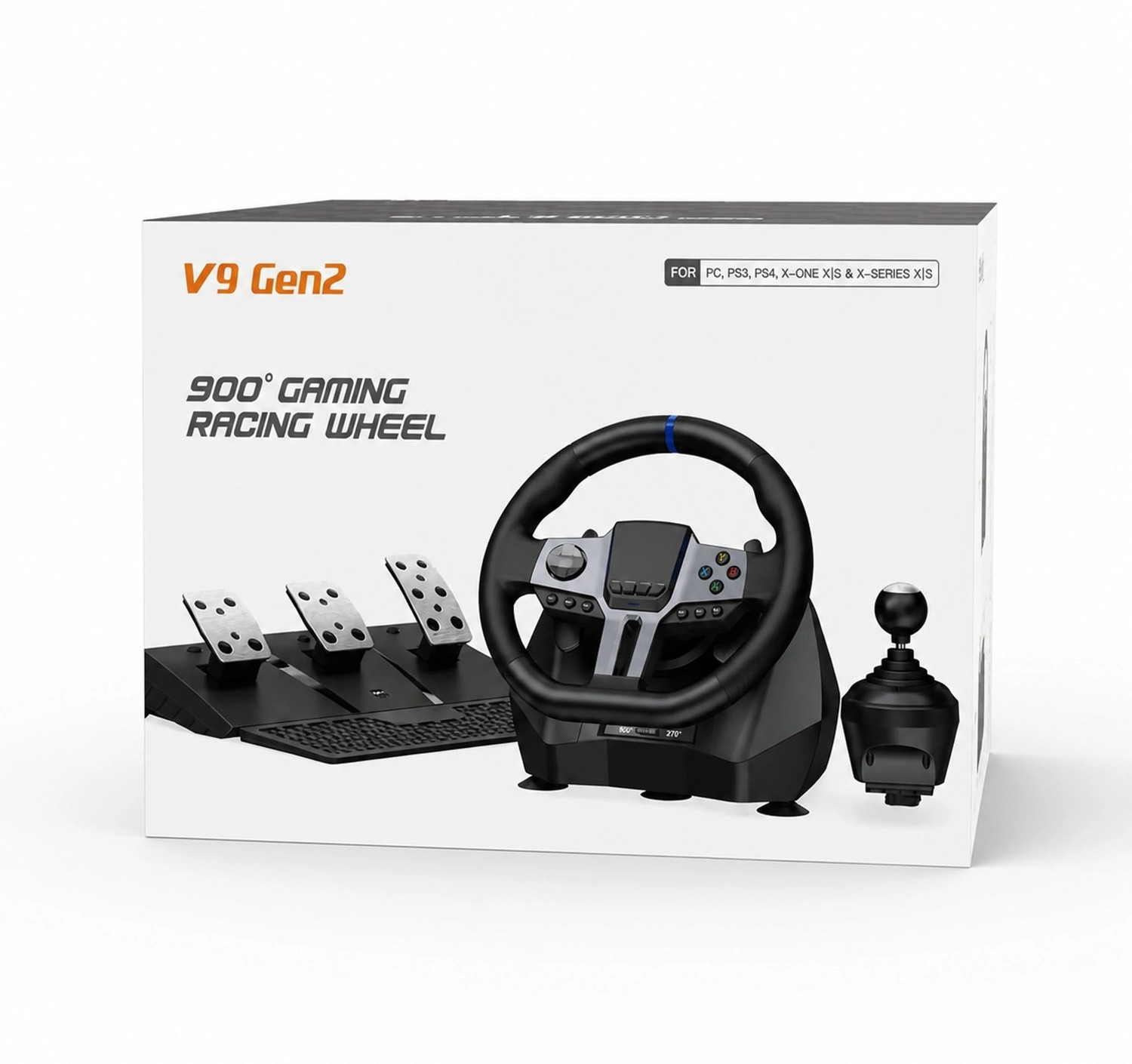 Image of Playtastic V9 Gen2 Universal Game Steering Wheel with Shift Pedals & 6+R Gear Lever Motion Controller