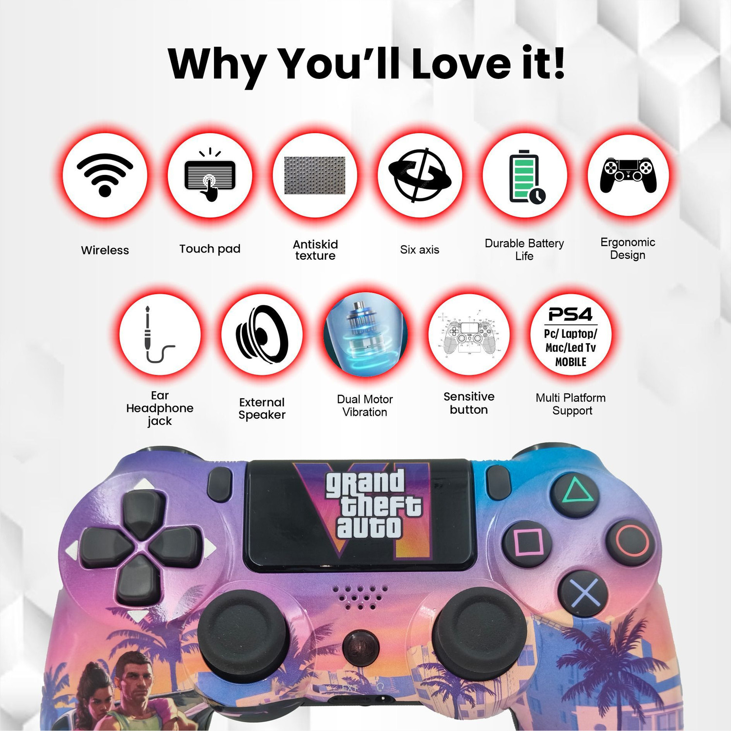 Image of HG WORLD PS4 Playstation Controller Dualshock 4 Wireless,High Performance Dual Motor Motion Controller