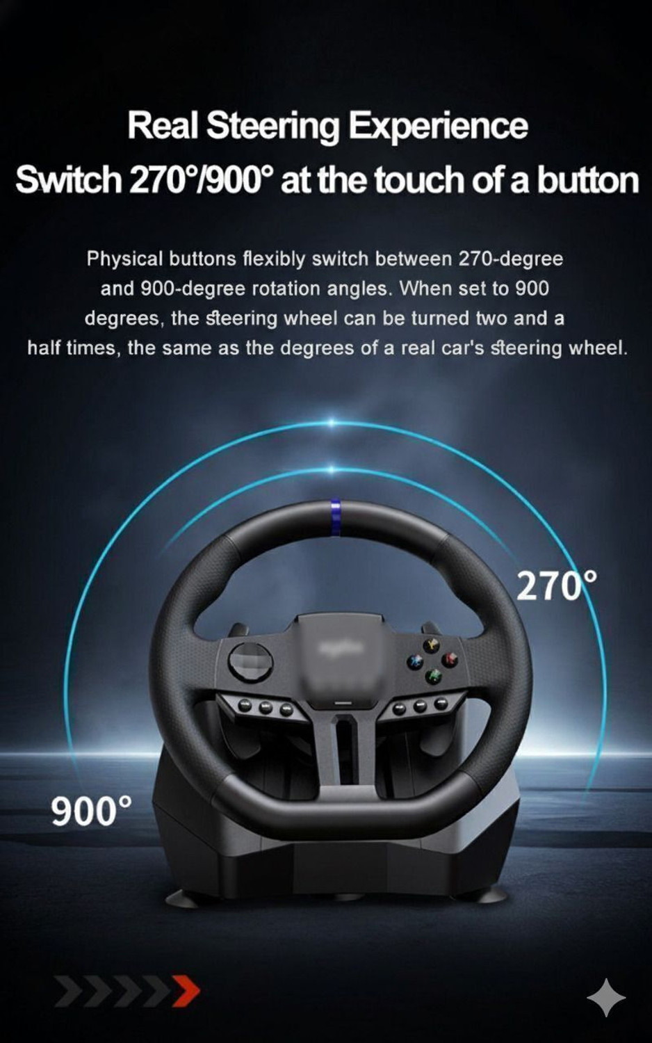 Image of HG WORLD V900 GEN2 Gaming Steering Wheel, Driving Racing Simulator 270 /900 Rotation with Turning Angle Double Vibrating Force Racing Wheel
