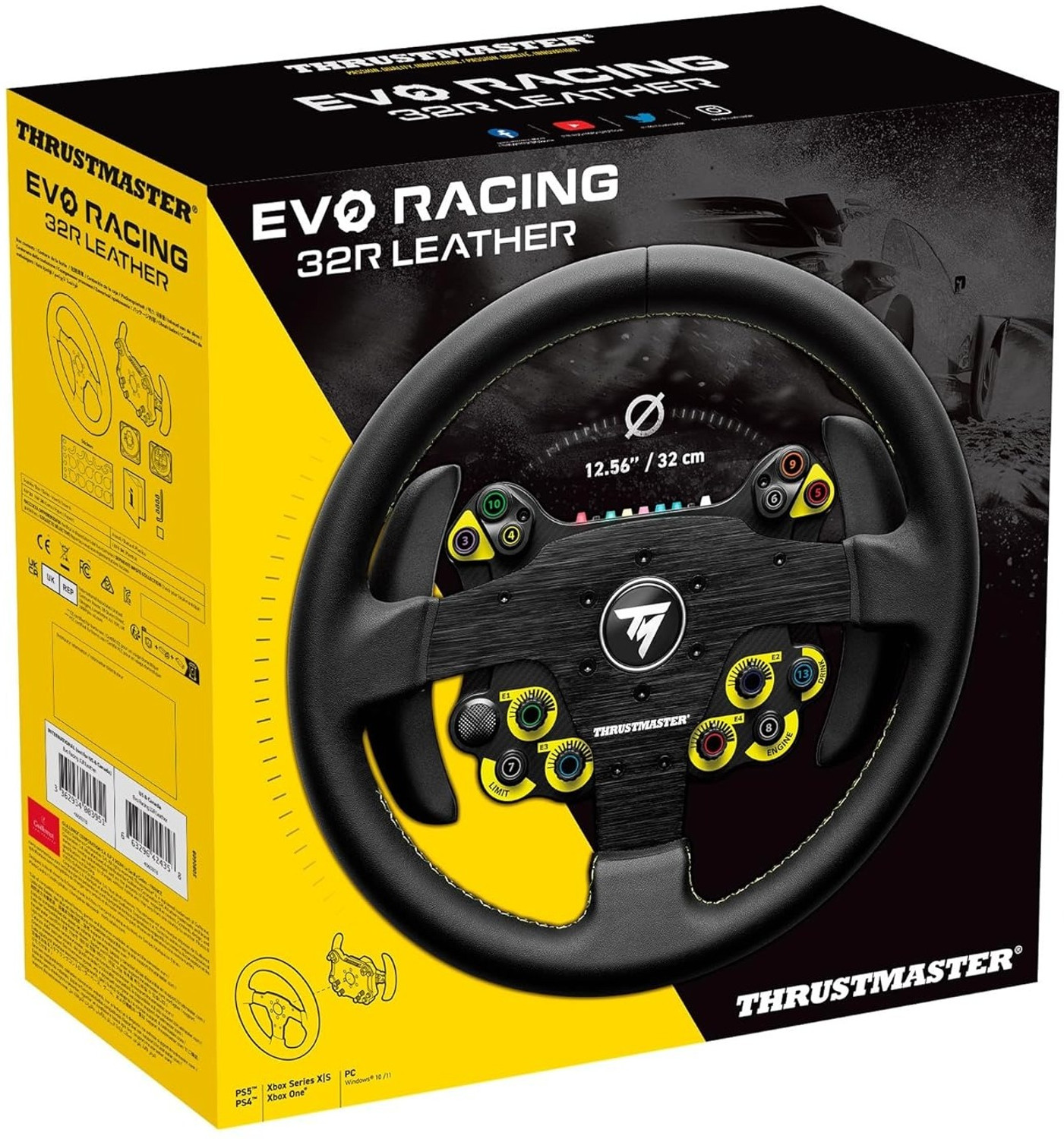 Image of THRUSTMASTER EVO Racing 32R Leather Wheel for PC and Consoles, Detachable Hub Rally Racing Motion Controller