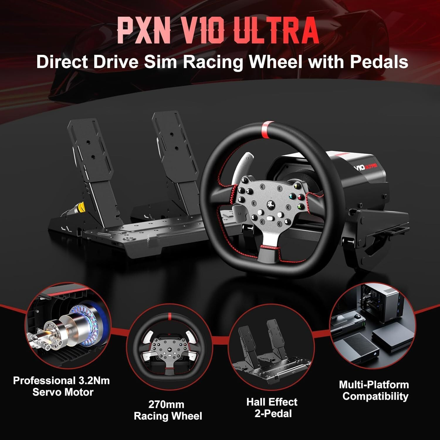 Image of EXtreme PXN V10 Ultra Direct Drive Racing Wheel, 3.2Nm Force Feedback Motion Controller