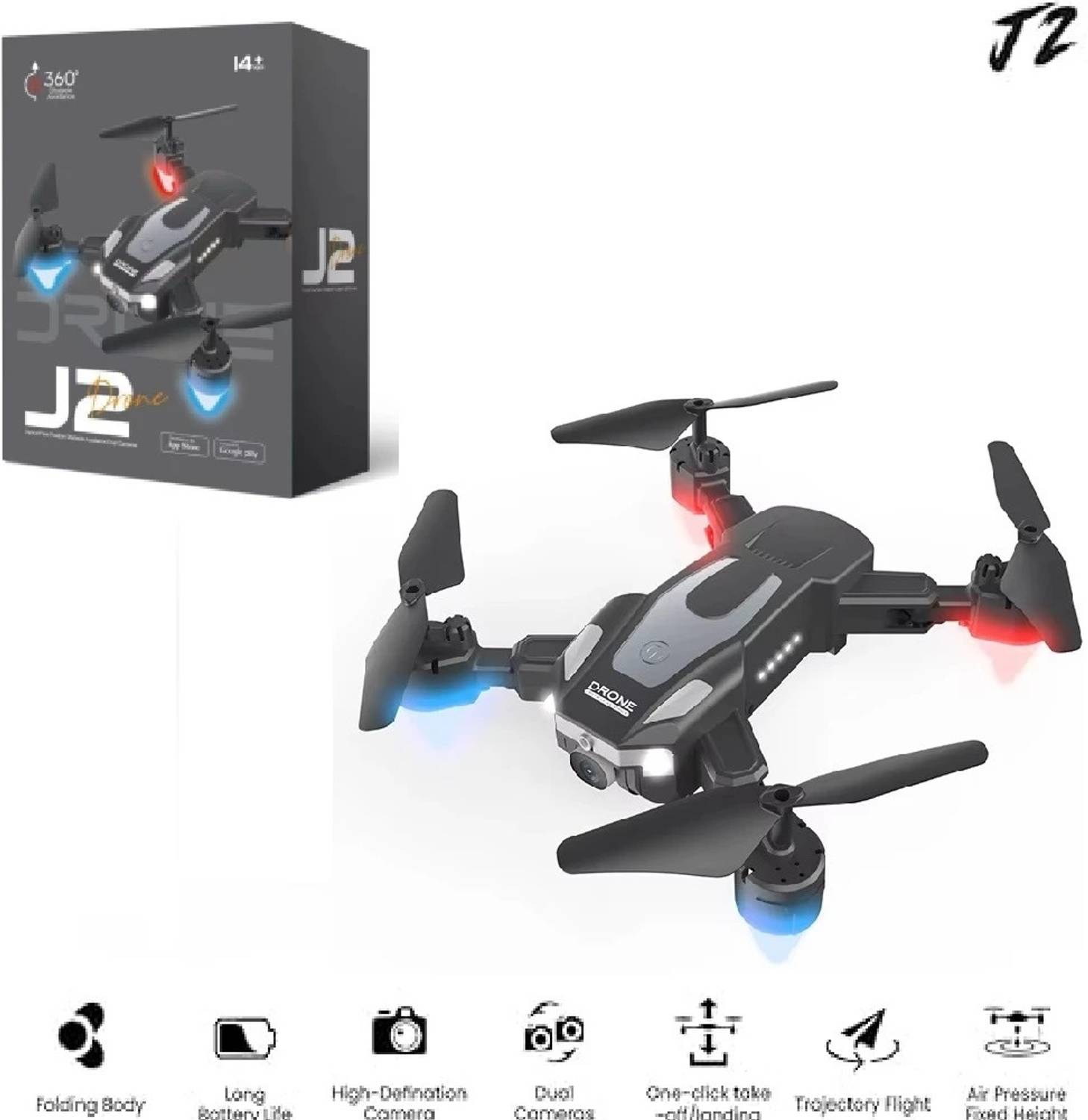 HG WORLD J2 Drone Camera| Foldable Camera Drone with Quad Copter, Obstacle Avoidance 360' Motion Controller
