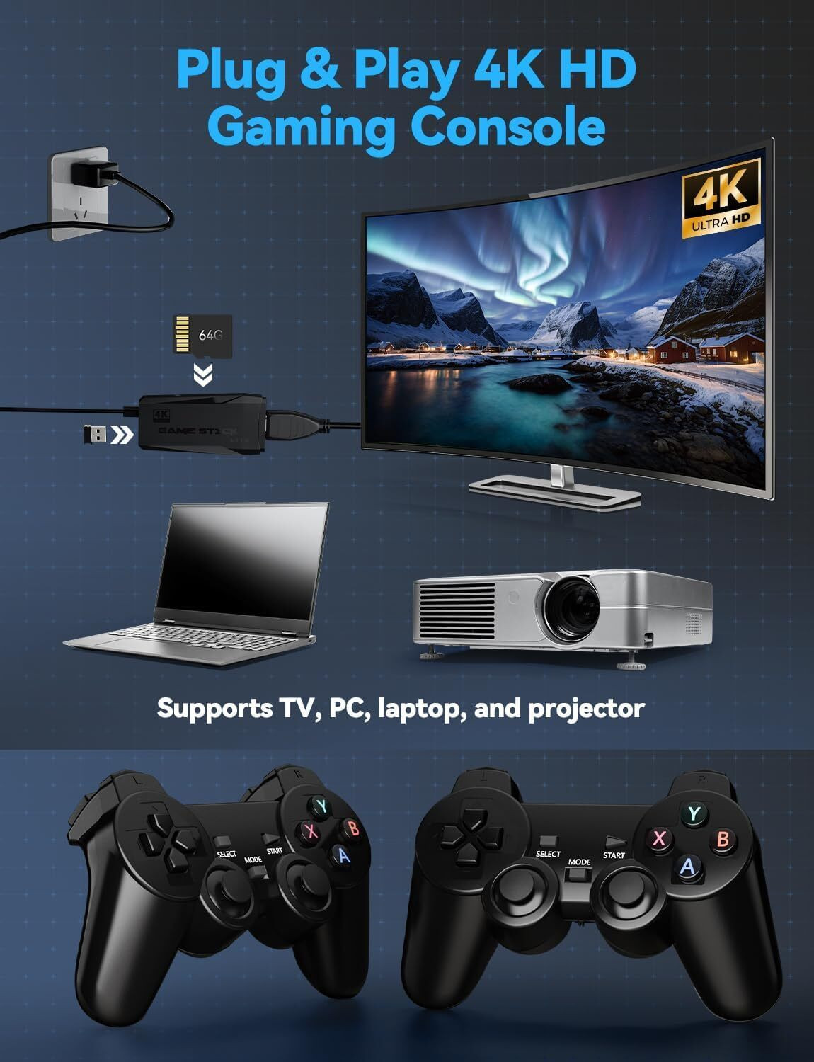 Image of Timkolas 4K HD 2.4g tv video game with 2 wireless controller and 4K Game stick 013 25th 5 GB with GTA 5