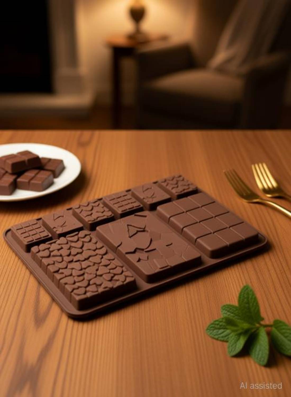 BAKEMO Silicone Chocolate Mould Assorted Chocolate Bar Mould Silicone Chocolate Bar Moulds Multiple Shapes Mini Heart Cracks Small Cadbury Mold for Cake Decorating Candy Jelly Chocolate Waffle Size (19.8 x14 x 1 Cm)