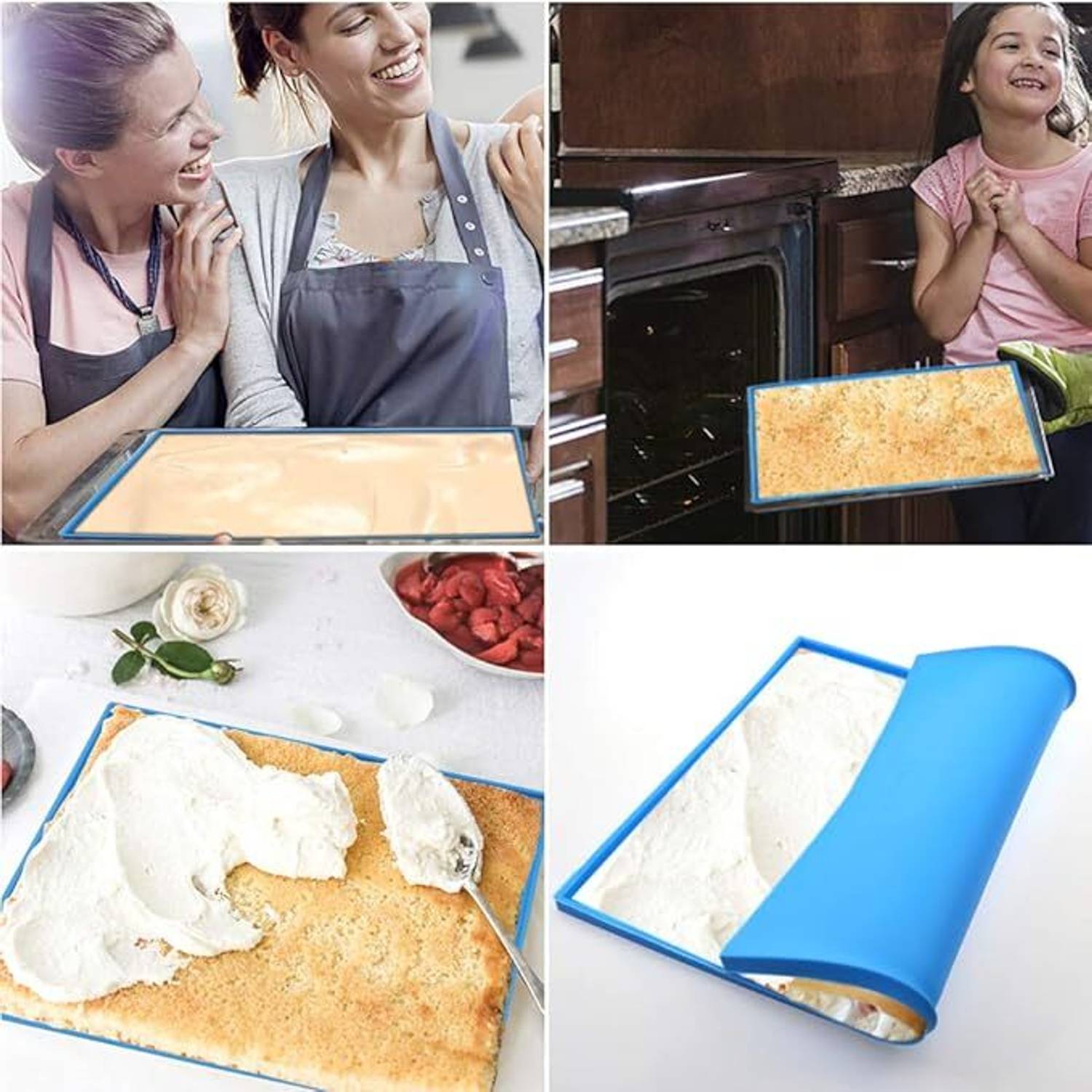 BAKEMO Silicone Cake Mould Swiss Roll Cake Mat Pad Cake Roll Maker, Bakeware Baking Tools, Multipurpose Silicone Baking Tray Cookies Mold for Pizza (Multi Color)