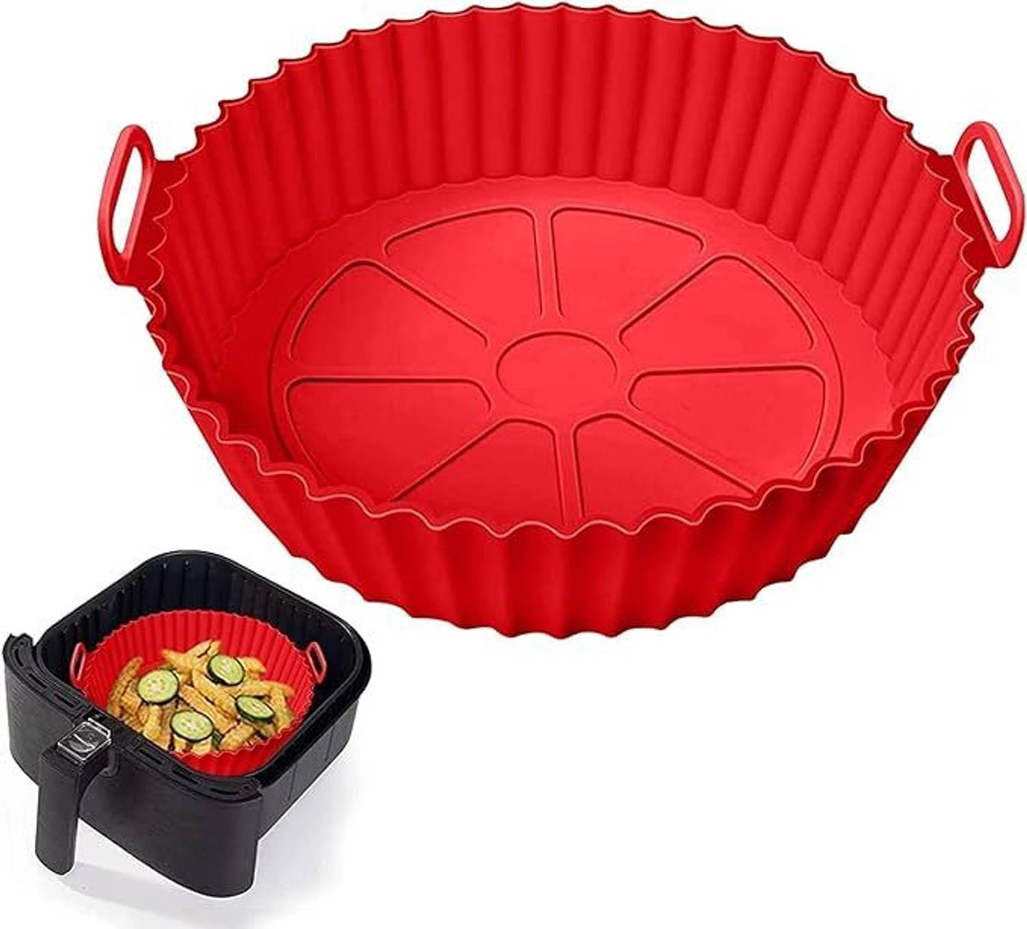 ALICIA Air Fryer Baking Essentials Round Silicone Basket Baking Tray with Handles Airfryer Tray
