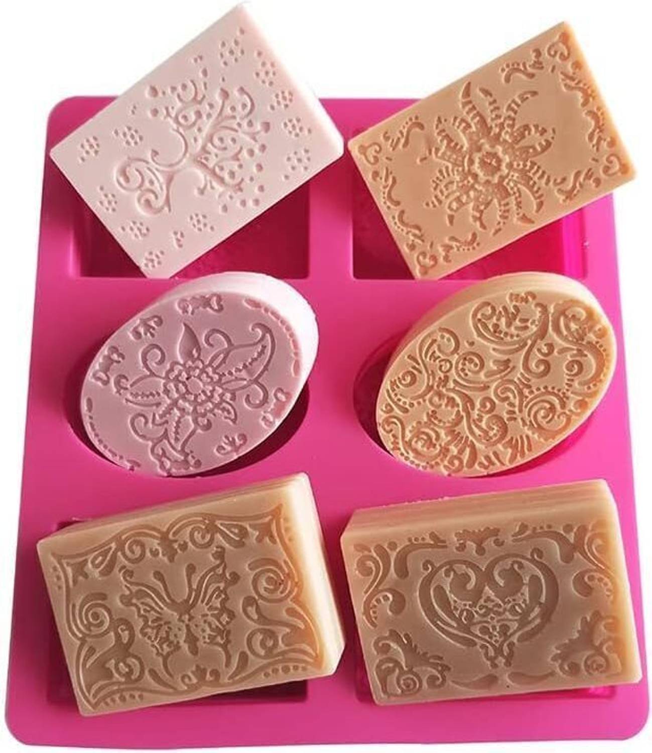 ADMONITION Silicone Chocolate Mould 6 Cavity High Quality Silicone Soap Molds, 6 Patterns Rectangle & Oval Silicone Molds for Soap Making, Cake Baking Molds