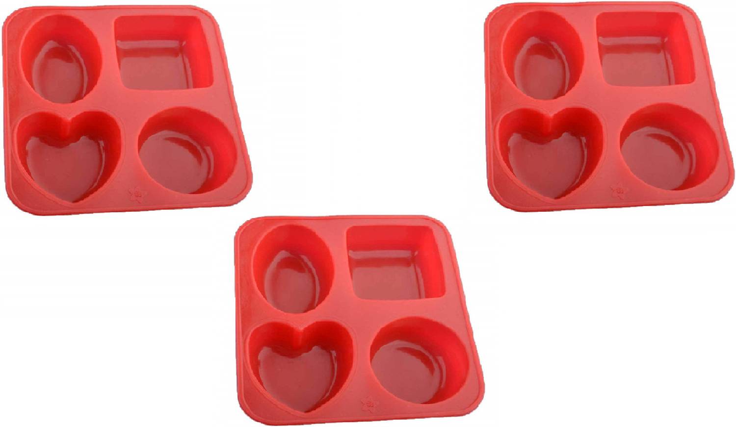 ajaya Silicone Heart, Square, Rectangle, Oval Soap Moulds Red Silicone Ice Cube Tray