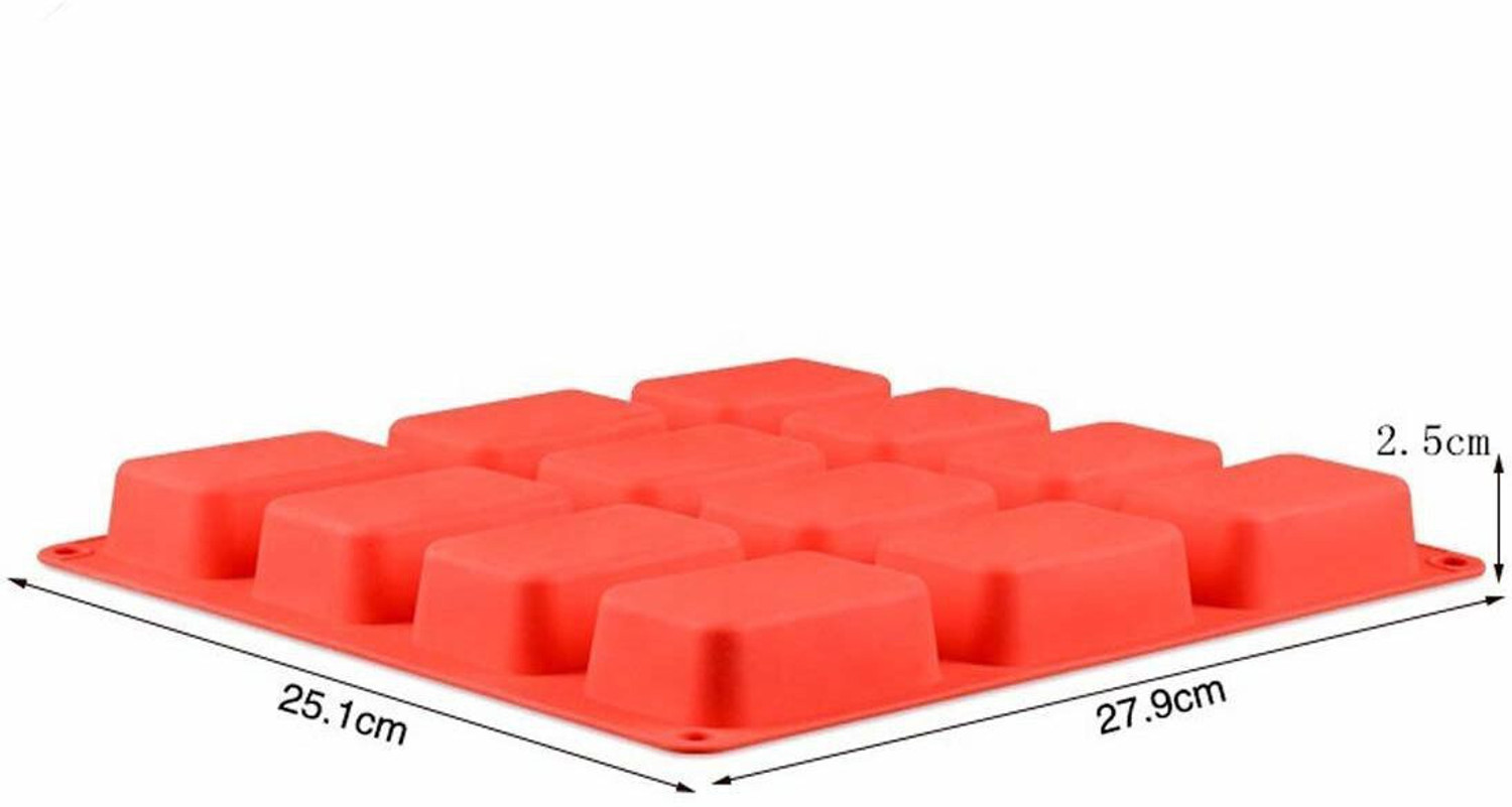 Image of ashguj Silicone Cupcake /Muffin Mould TP INCORP 12 Cavity Rectangle Shape Round Edges Silicone Mould /Mold for Soap Making, Loaf, Muffins, Cheesecakes Approx 75-80 GPSA