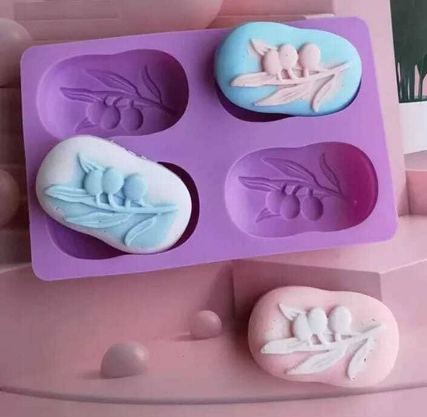 ADMONITION Silicone Chocolate Mould 4 Cavity Flower olive Tree Shaped Soap Moulds For Soap Making