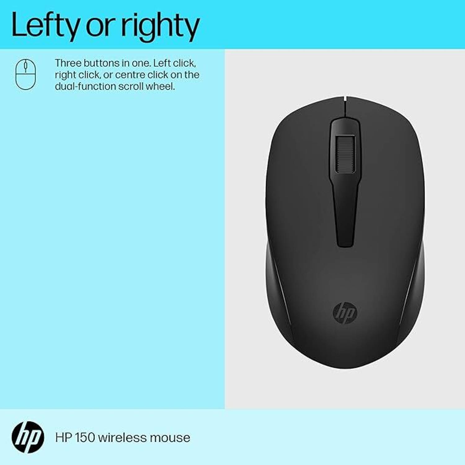 HP 150 Ambidextrous Optical Mouse Black - Image 4