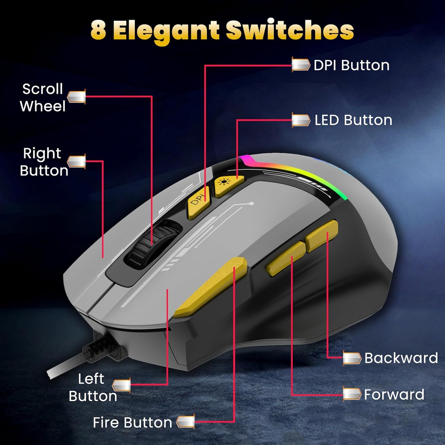 Image of Ant Esports GM333 Wired Ergonomic Optical Gaming Mouse RGB 12800 DPI,1.5M Braided Cable