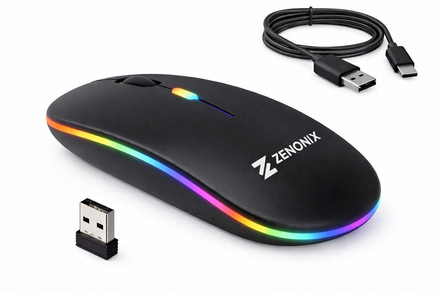 Image of ZENONIX Zen-Slim Wireless Mouse with Rechargeable Battery, BT + 2.4GHz, 4 Buttons Right Handed Hybrid Gaming Mouse