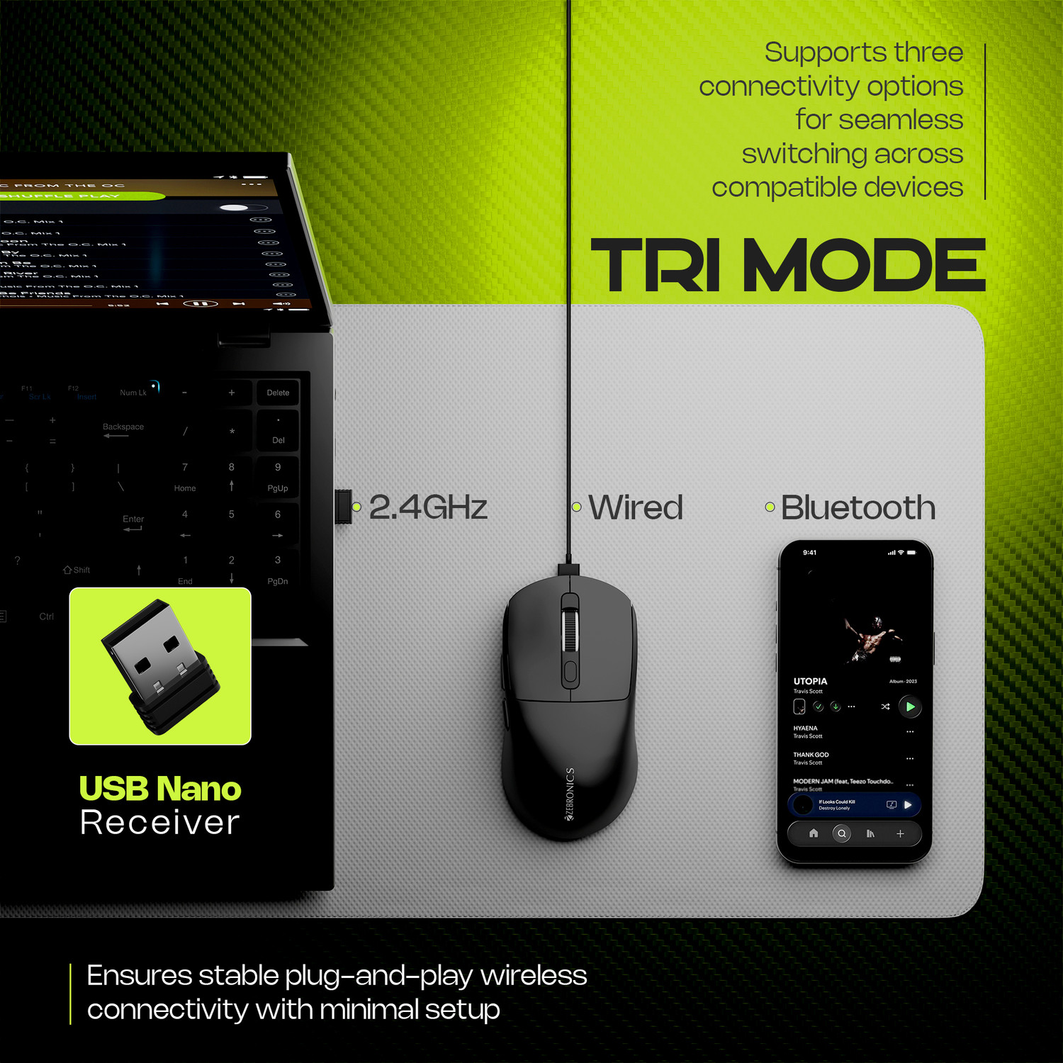 Image of ZEBRONICS ZEB-VIPER 100W (Black) Ambidextrous Optical Gaming Mouse