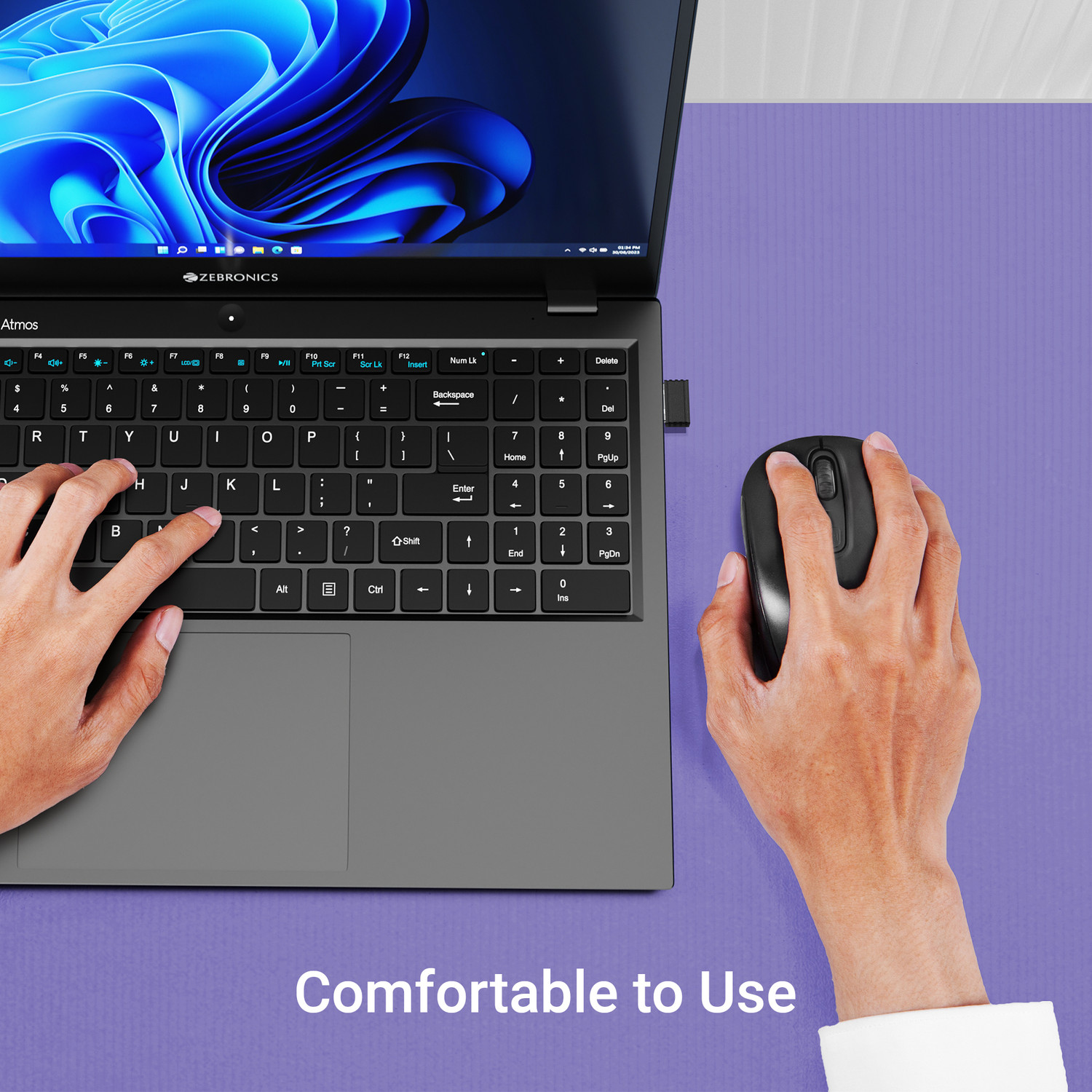 Image of ZEBRONICS Zeb Dash Pro Ambidextrous Optical Mouse 1600 DPI, 3-Level DPI, Lightweight, Power Saving