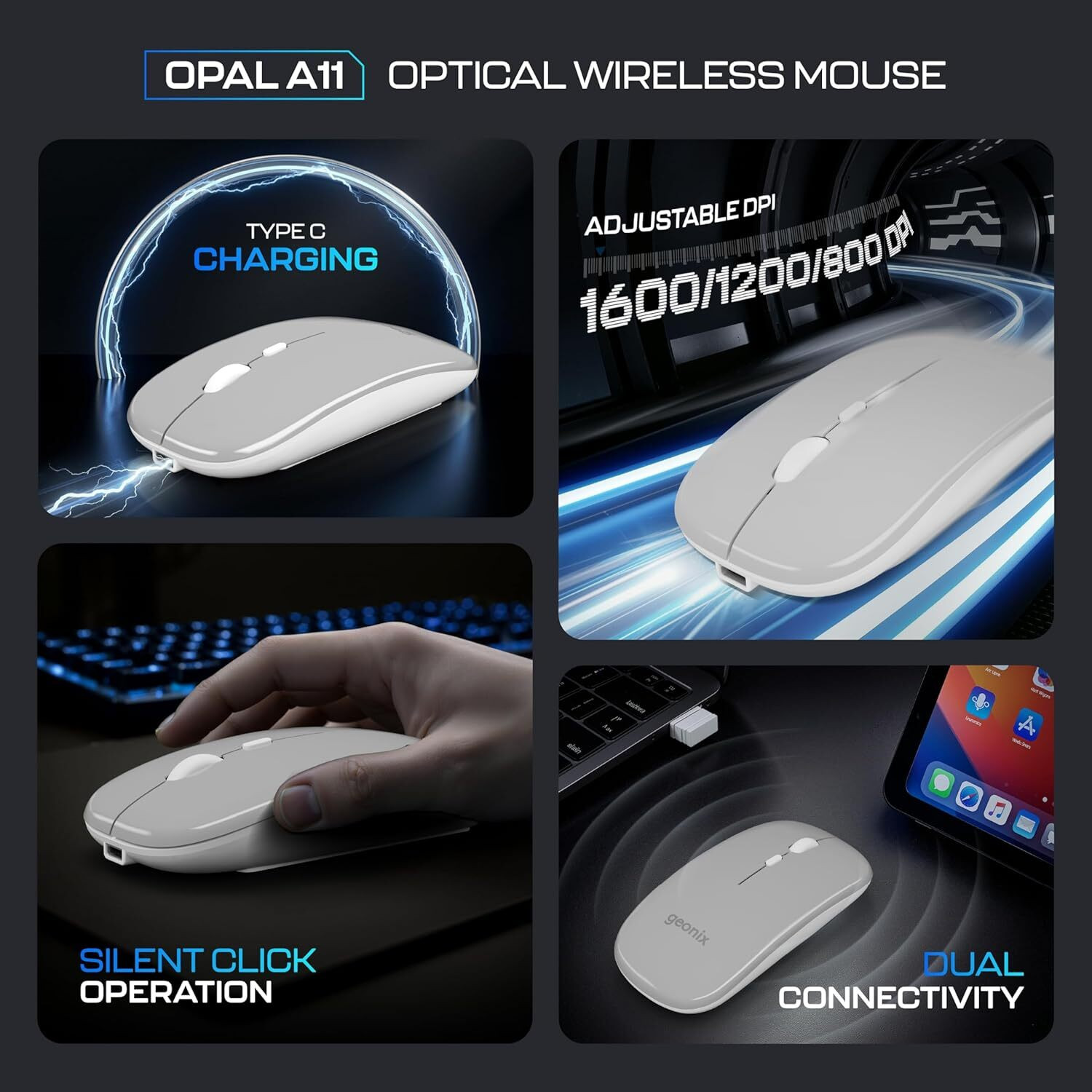 Image of GEONIX Opal A11 Wireless Ergonomic Optical Gaming Mouse
