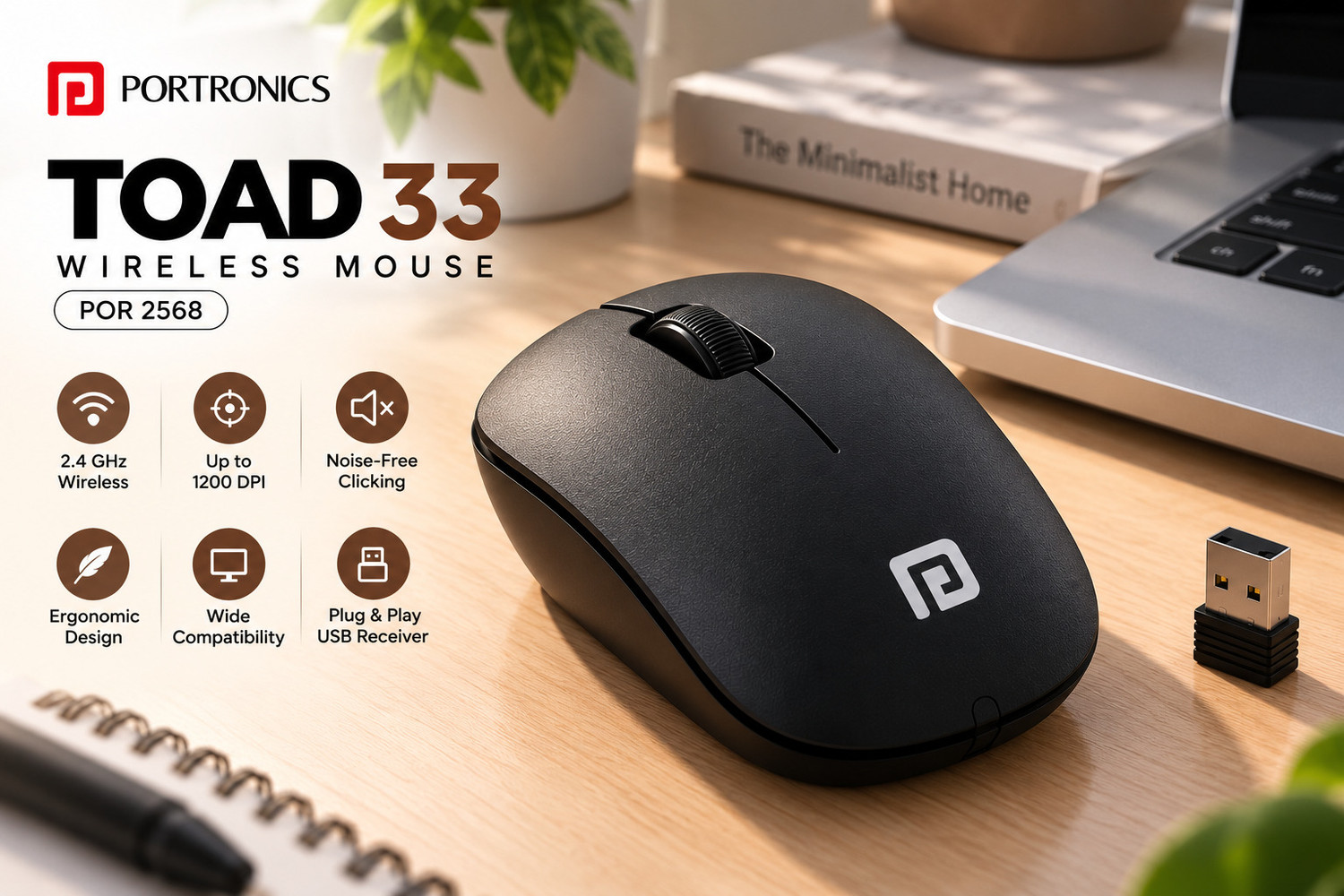 Image of Portronics POR 2568 Wireless Ambidextrous Hybrid Gaming Mouse (Black)