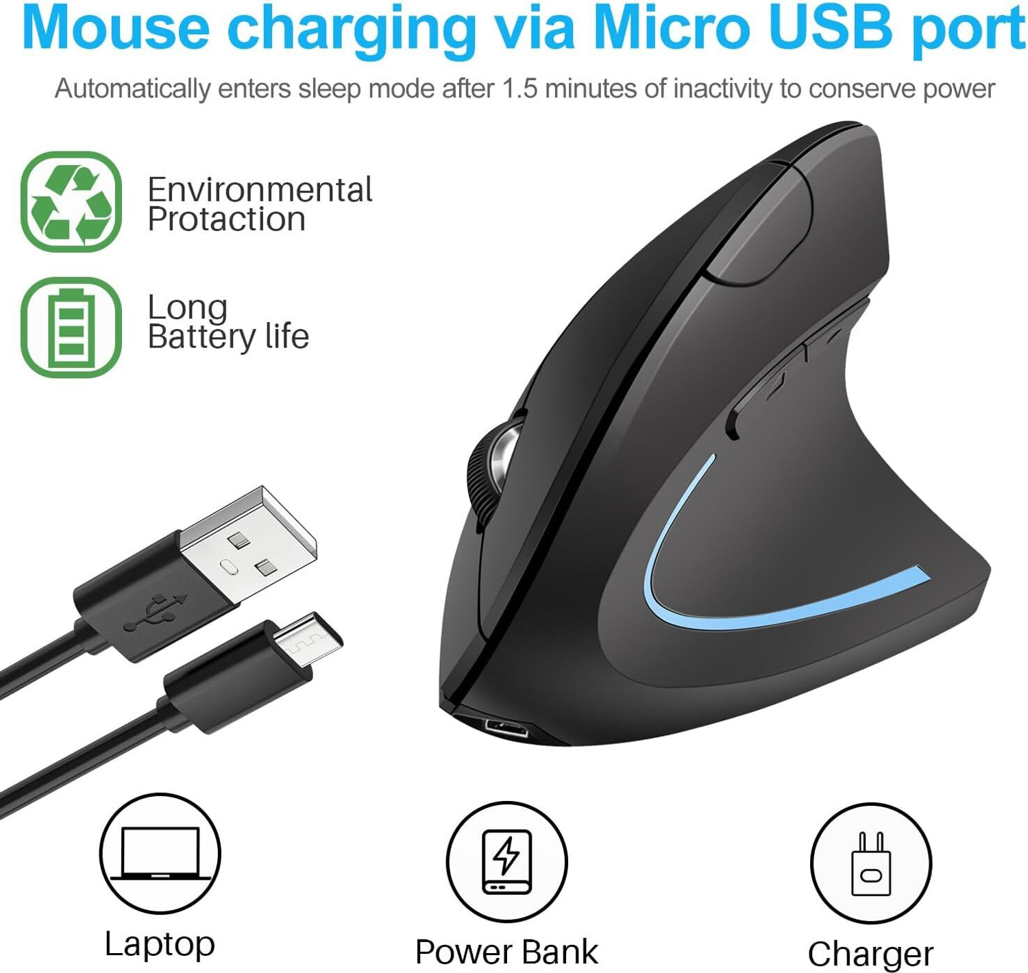 Image of atdaraz Ergonomic Wireless,Rechargeable Vertical Mouse with USB Receiver,6 Buttons Ambidextrous Optical Gaming Mouse With Bluetooth