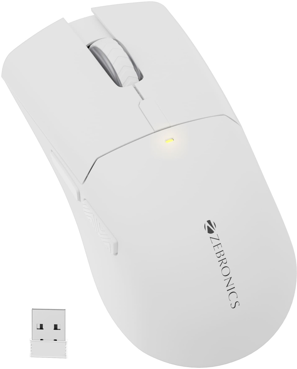 Image of ZEBRONICS Blanc 100 Ergonomic Optical Mouse Rechargeable, 2400 DPI, 6 Buttons, Type-C Charging, USB Dongle