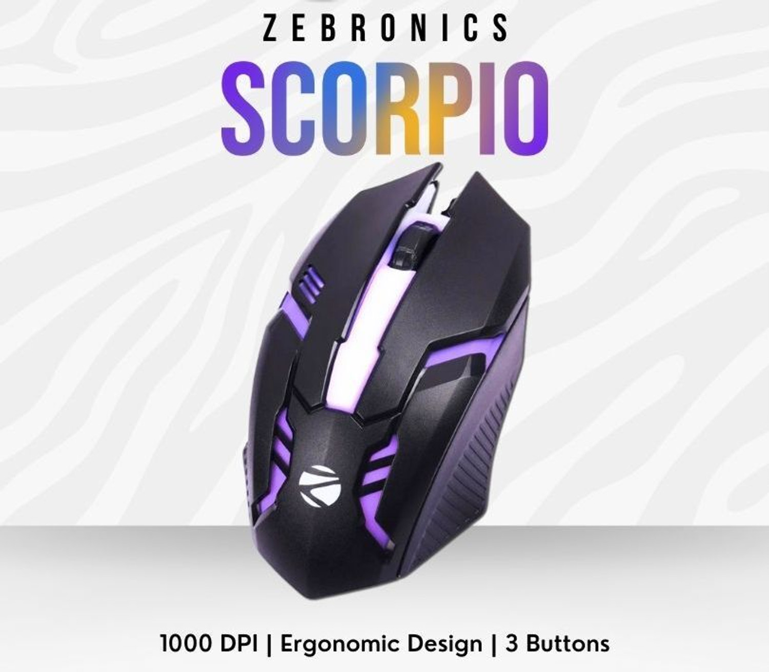 Image of ZEBRONICS ZEB-SCORPIO Wired Ambidextrous Optical Gaming Mouse