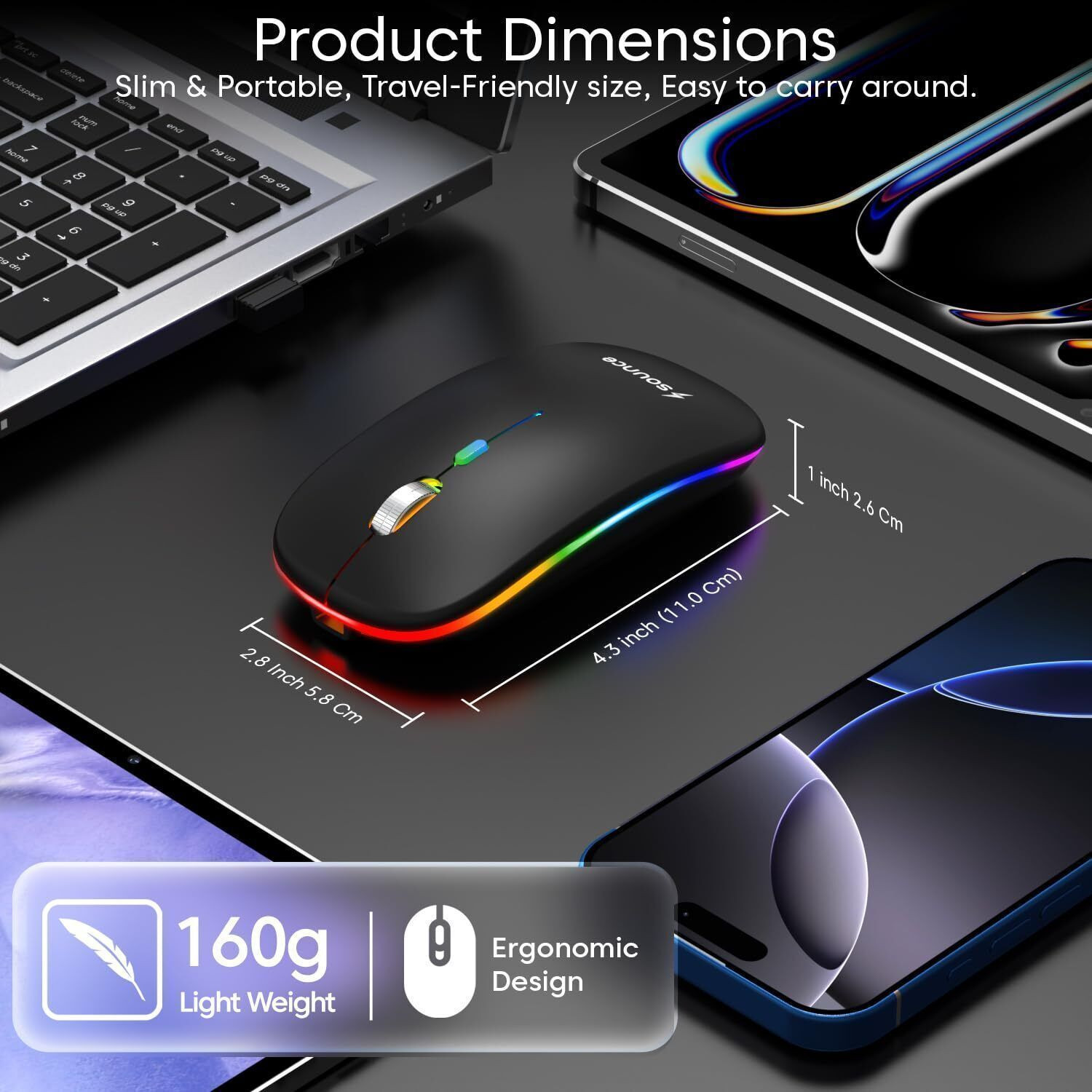 Image of sounce Astralis | SNC-BLNCWLMICEBLK Ergonomic Optical Gaming Mouse with 1600 DPI Optical Sensor, Bluetooth 2.4GHz Dual Mode, Silent Click Buttons,500mAh Rechargeable Battery and Metal Scroll Wheel for PC Daily With Bluetooth