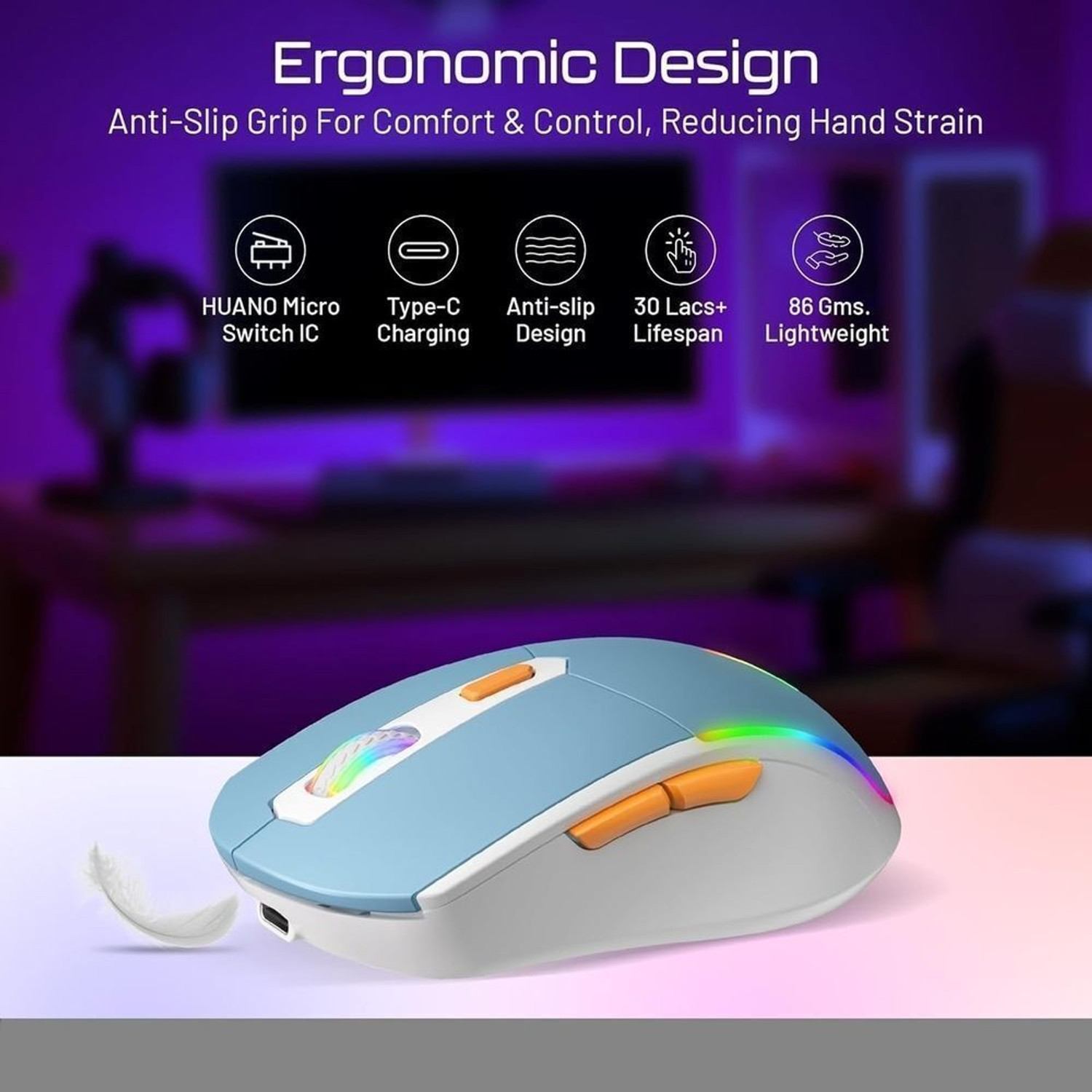 Image of Archer Tech Lab Recurve 700 Wireless Gaming Mouse RGB light, dual Bluetooth /2.4GHz, 4 DPI, USB-C Wireless Ambidextrous Optical Gaming Mouse With Bluetooth
