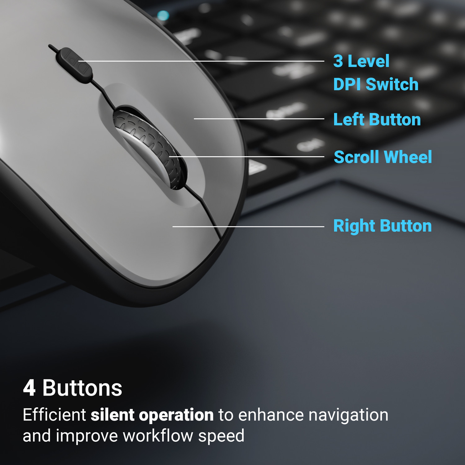 Image of ZEBRONICS ZEB-PULSE 100 (Grey + Black) Ergonomic Optical Mouse 1600 DPI, 4 Buttons, Silent Operation, USB Dongle With Bluetooth