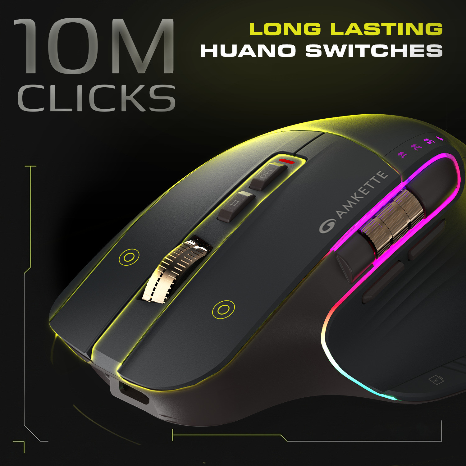 Image of AMKETTE XS Series Flow Plus Programmable Multi-Device 6400 DPI Rechargeable Ergonomic Optical Mouse