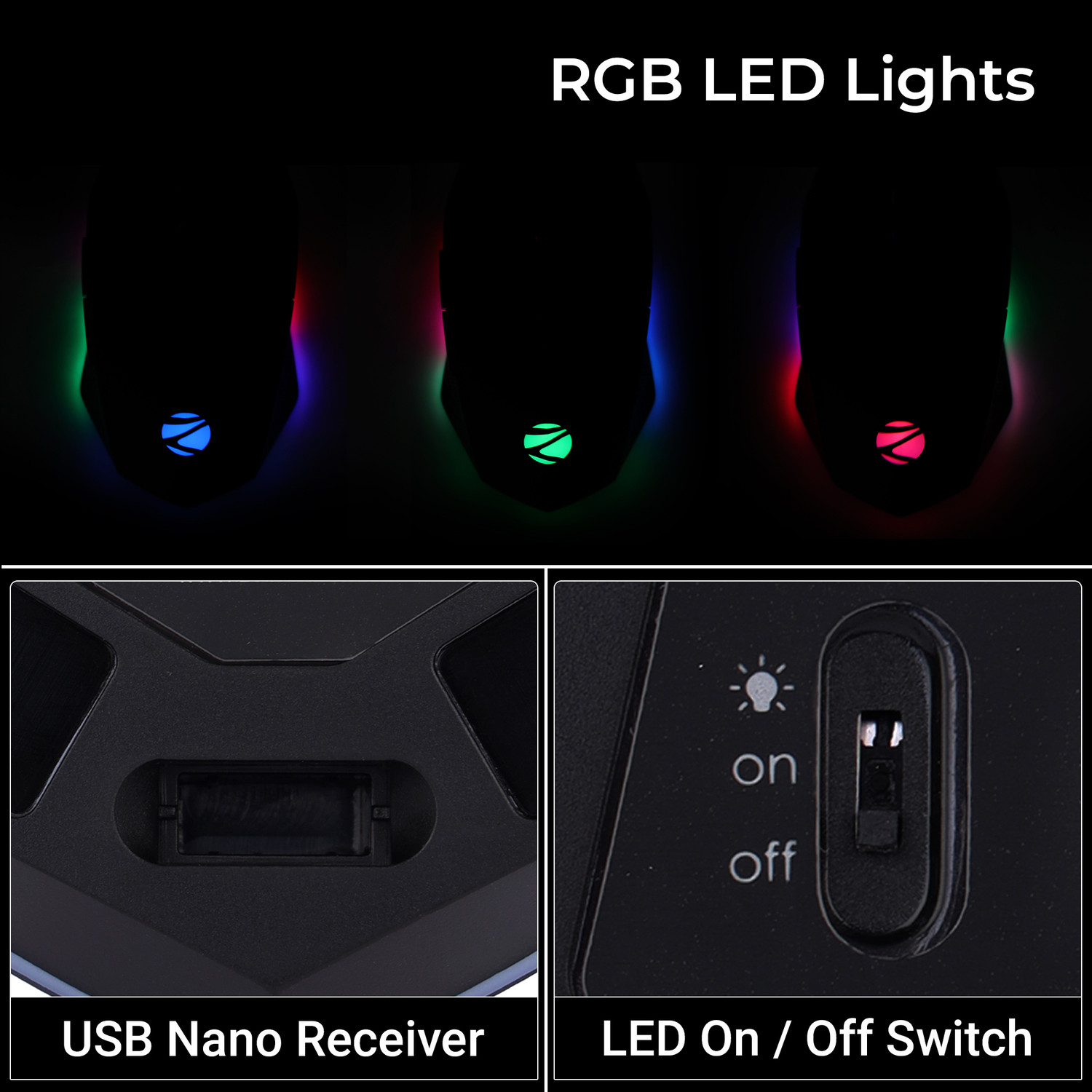 Image of ZEBRONICS Shark Lite Wireless Ambidextrous Optical Gaming Mouse 4600 DPI, RGB, 6 Buttons, Ergonomic Rechargeable