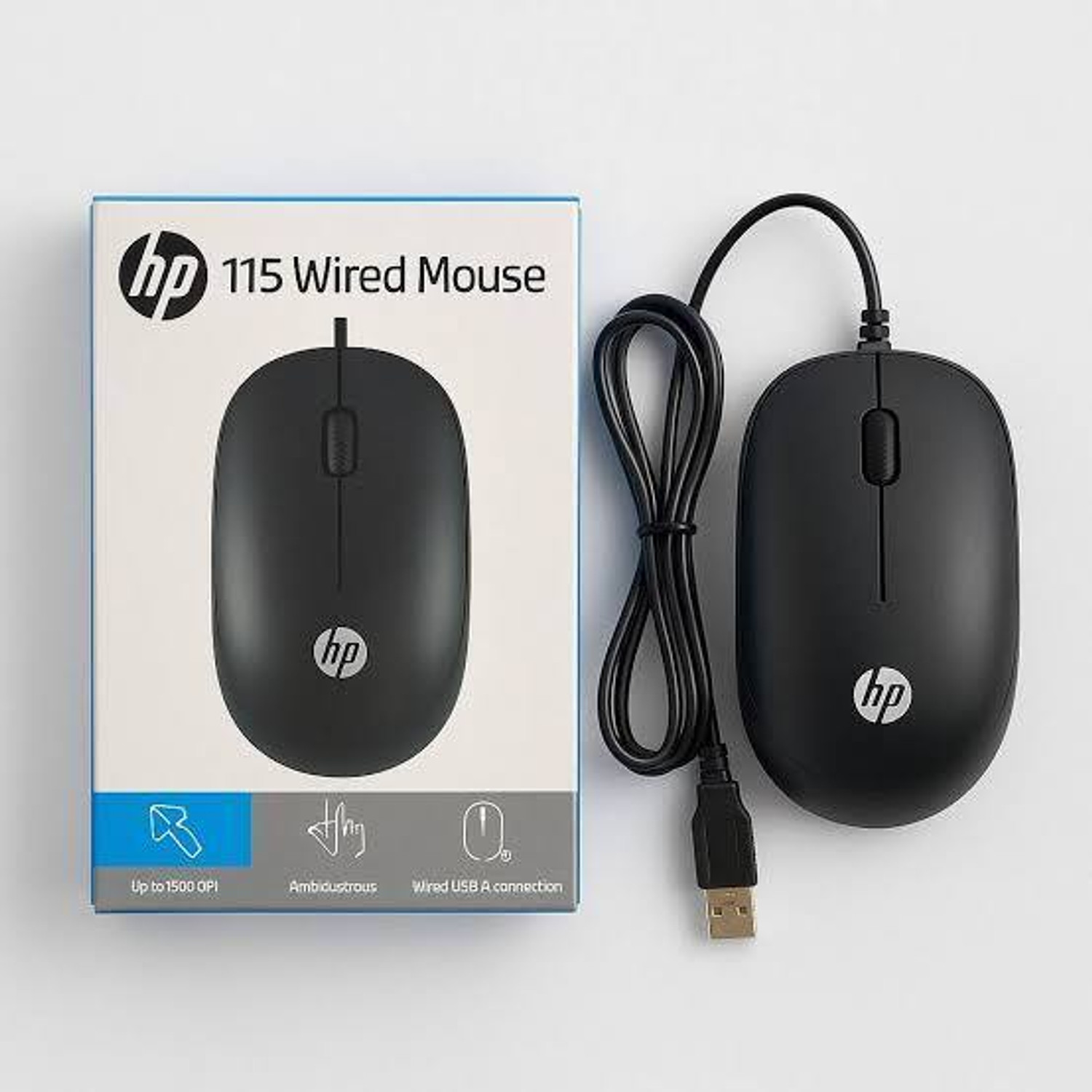 Image of HP 115 Wired Mouse Wired Ambidextrous Optical Mouse (USB 2.0, Black)