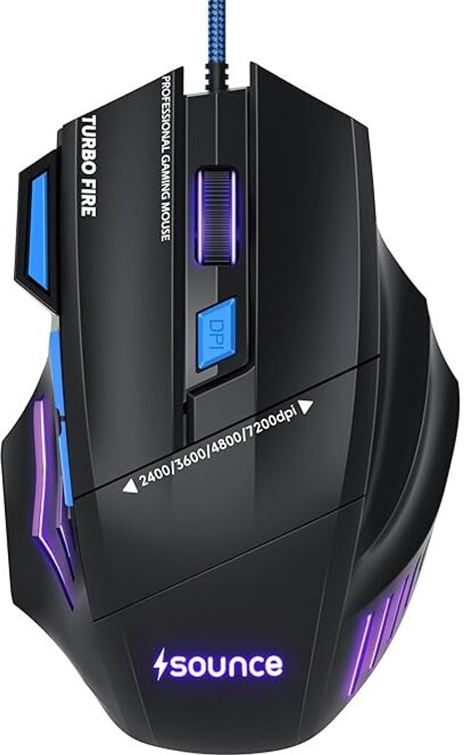 Image of sounce Apex Wired Ergonomic Optical Gaming Mouse with 7200 DPI Precision Optical Sensor, 7 Programmable Buttons, RGB LED Modes, Braided Cable and� � Comfortable Design