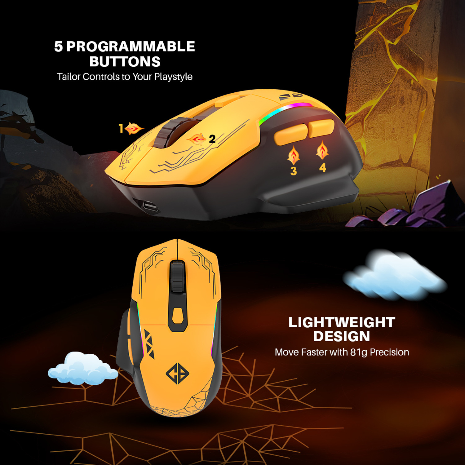 Image of Cosmic Byte Helios Wireless Tri Mode Mouse Right Handed Optical Gaming Mouse