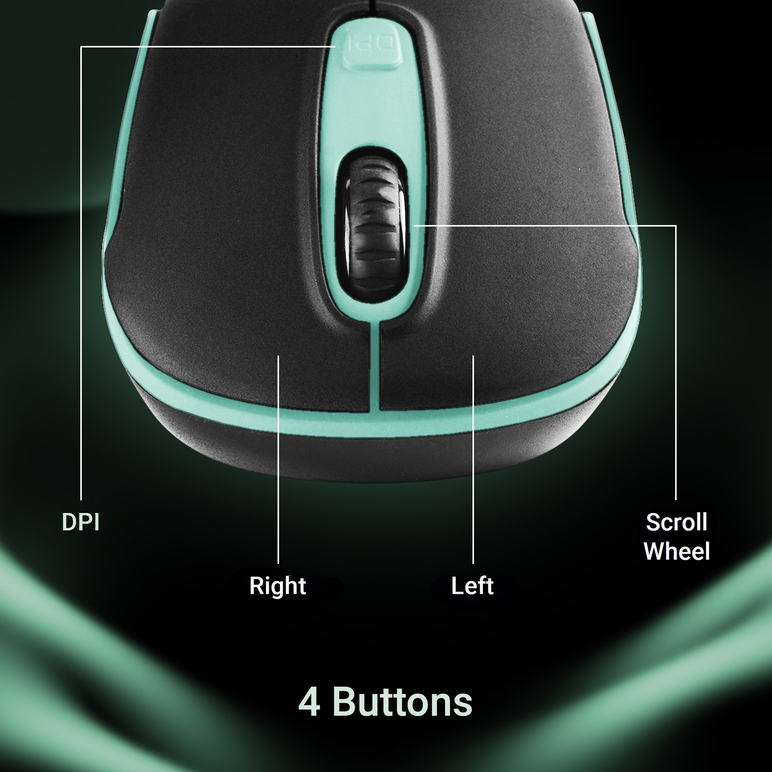 Image of ZEBRONICS Zeb - DASH PRO (GREEN) Ambidextrous Optical Mouse Wireless Mouse, 1600 DPI, 3-Level DPI, Lightweight, Power Saving