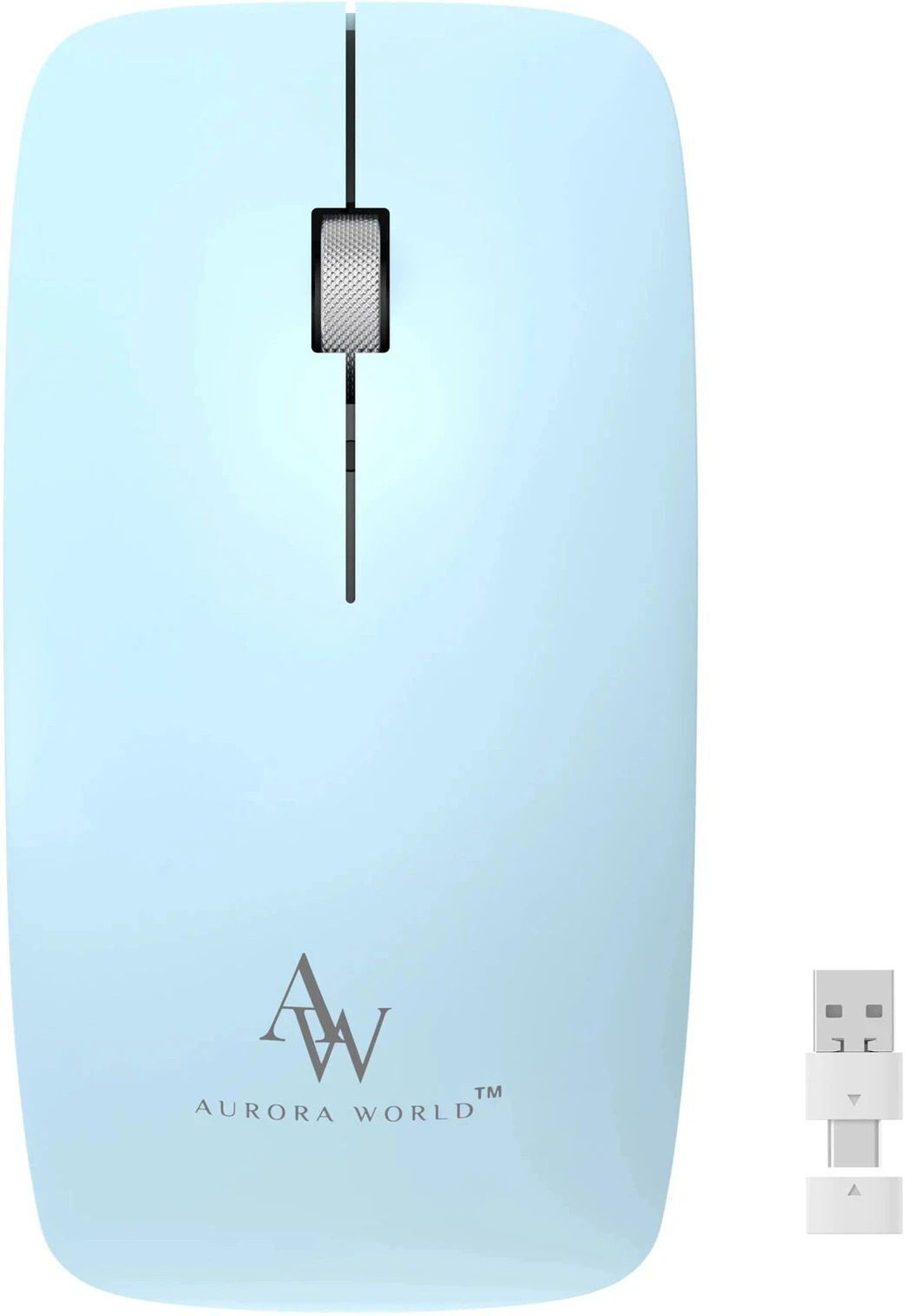 Image of Aurora World Curve Wireless Mouse with USB-A & USB-C -1026 Ergonomic Optical Mouse (2.4GHz Wireless, Blue)