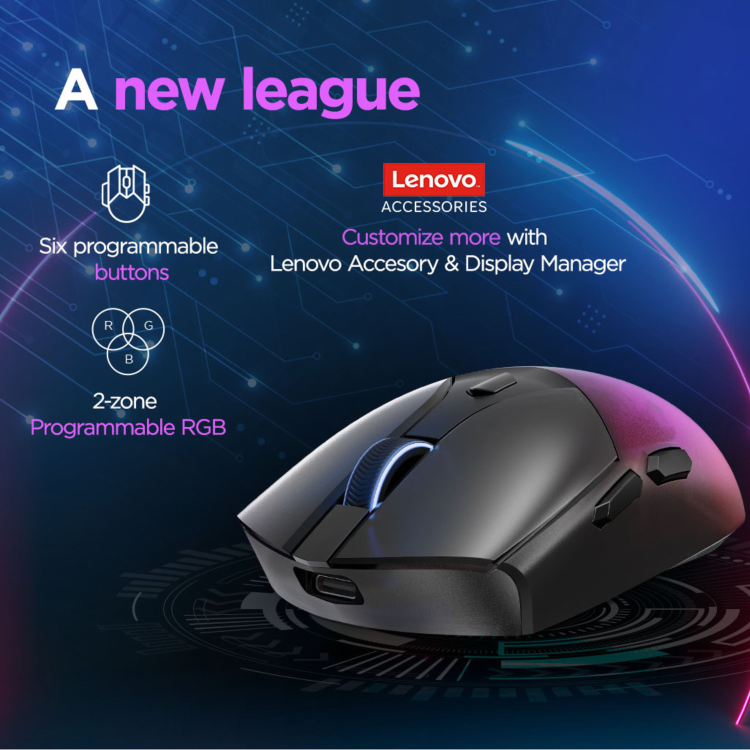 Image of Lenovo M410 RGB Ambidextrous Laser Gaming Mouse With Bluetooth