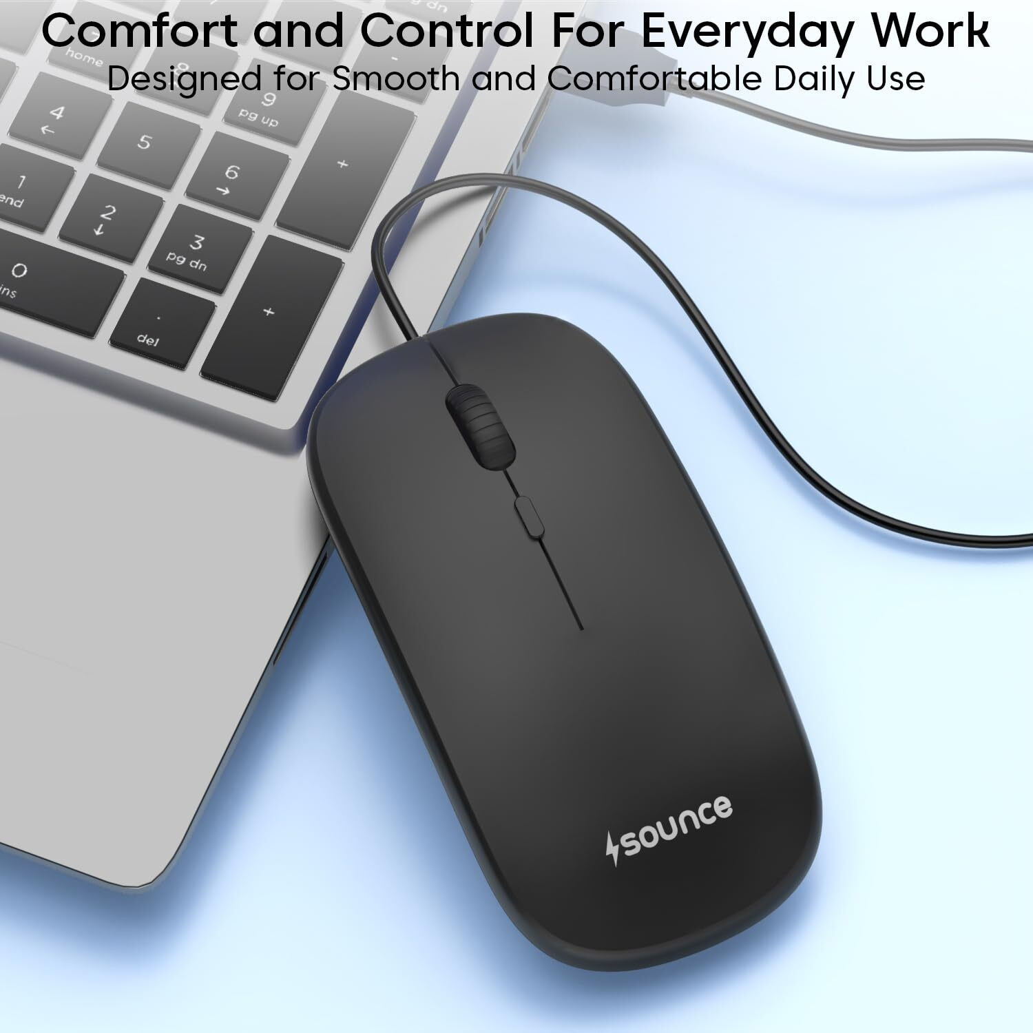 Image of sounce Glide | SNC-ERGNMUS-BLK Wired Ergonomic Optical Gaming Mouse with 1200 DPI Optical Sensor, 3 Button Plug and Play Design, Ambidextrous Comfy Grip and High Precision Tracking for PC Laptop Desktop SmartUsers