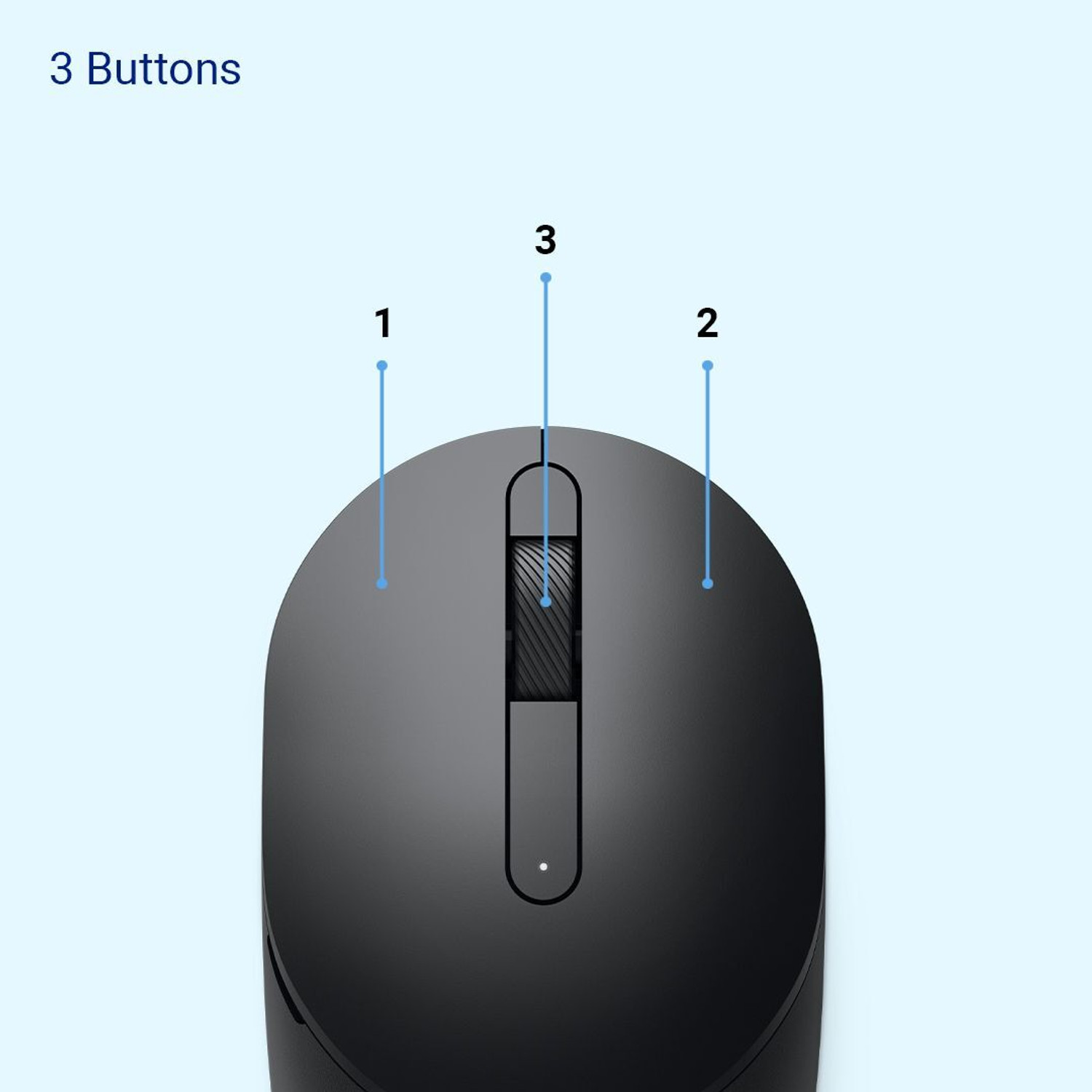 Image of DELL MS3320W Ambidextrous Optical Mouse 1600 DPI, Multidevice connectivity through a toggle button,with On /Off switch