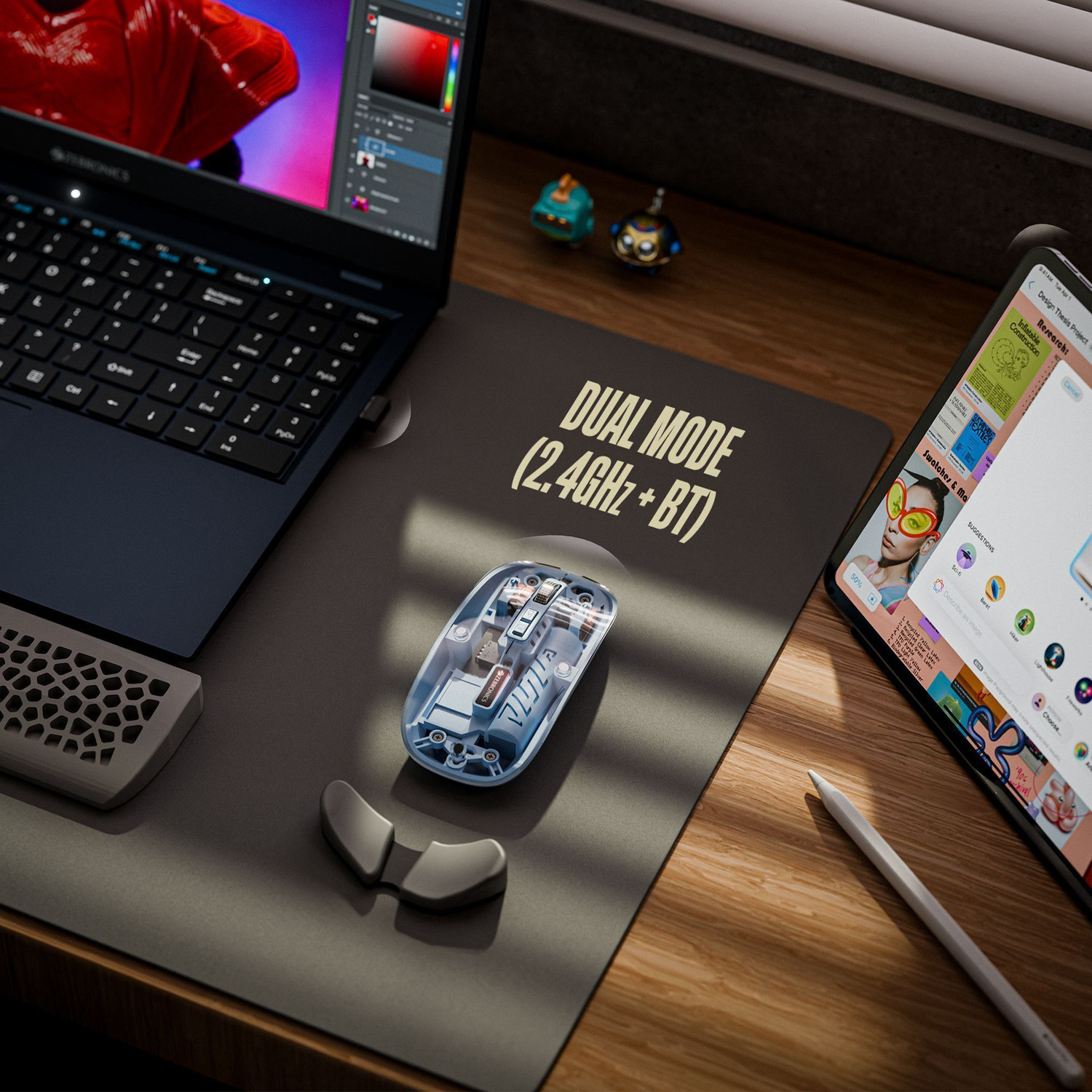 Image of ZEBRONICS Glassy 10 Ambidextrous Optical Mouse Upto 1600 DPI, 5 Buttons, Type-C Charging, Comfortable & Ergonomic With Bluetooth