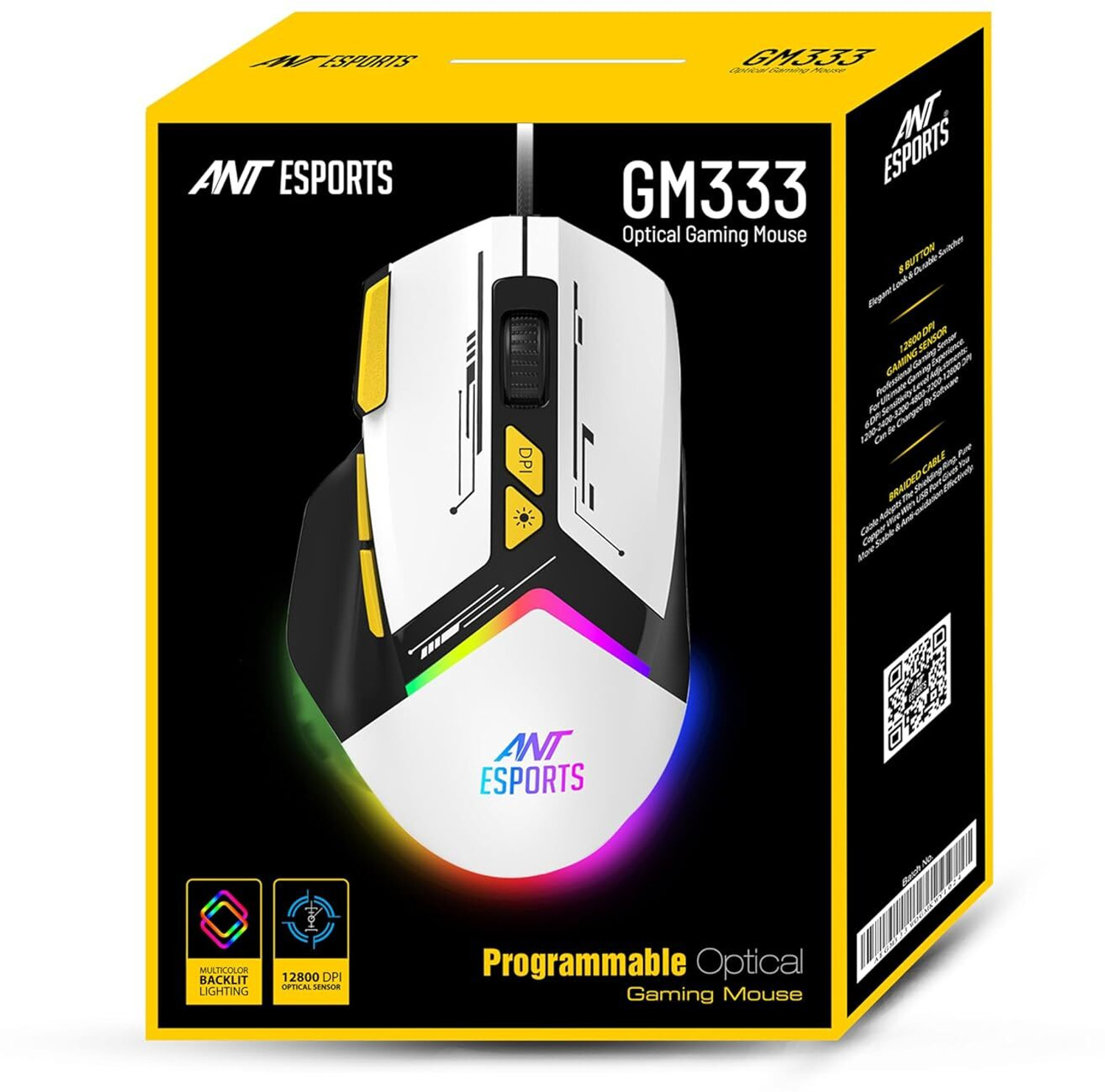 Image of Ant Esports GM333 Wired Ergonomic Optical Gaming Mouse RGB 12800 DPI,1.5M Braided Cable