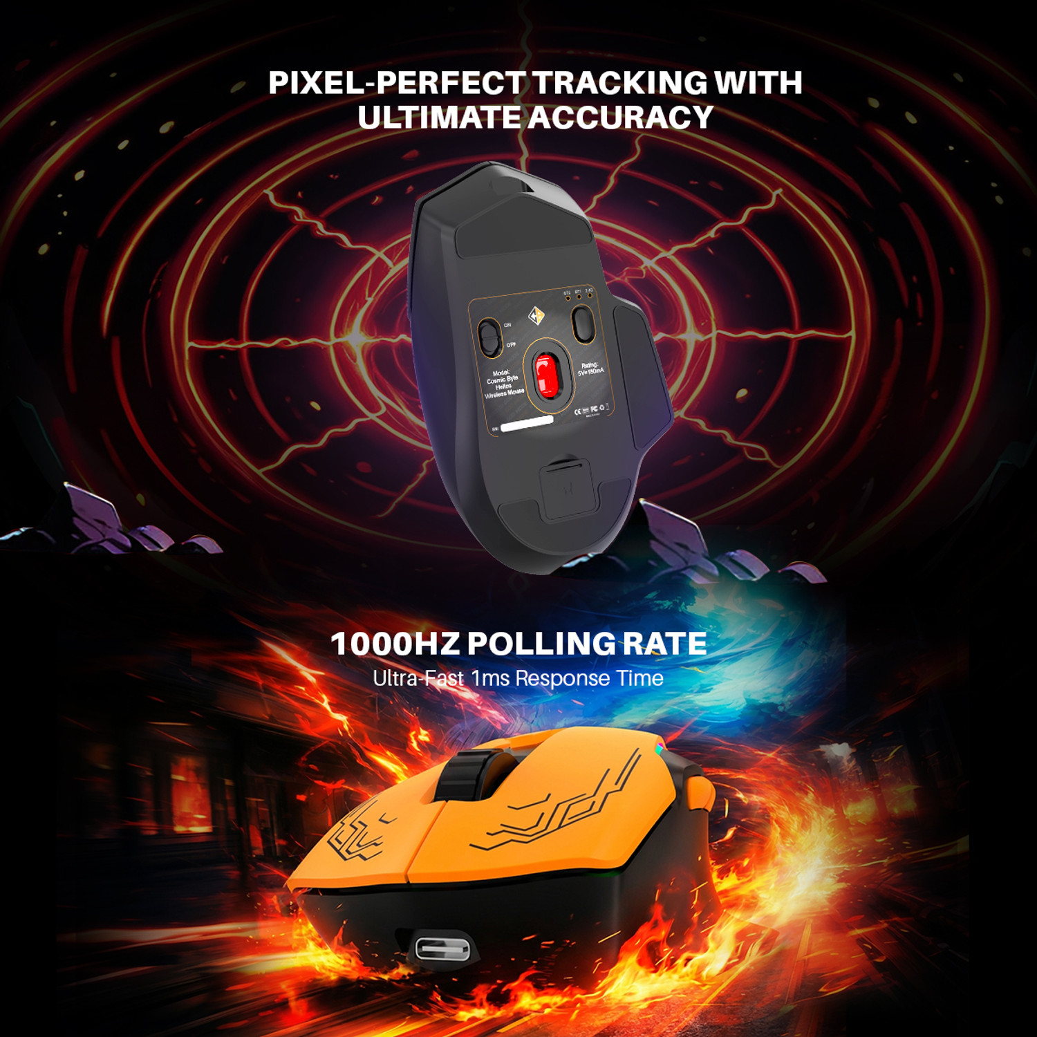 Image of Cosmic Byte Helios Wireless Tri Mode Mouse Right Handed Optical Gaming Mouse