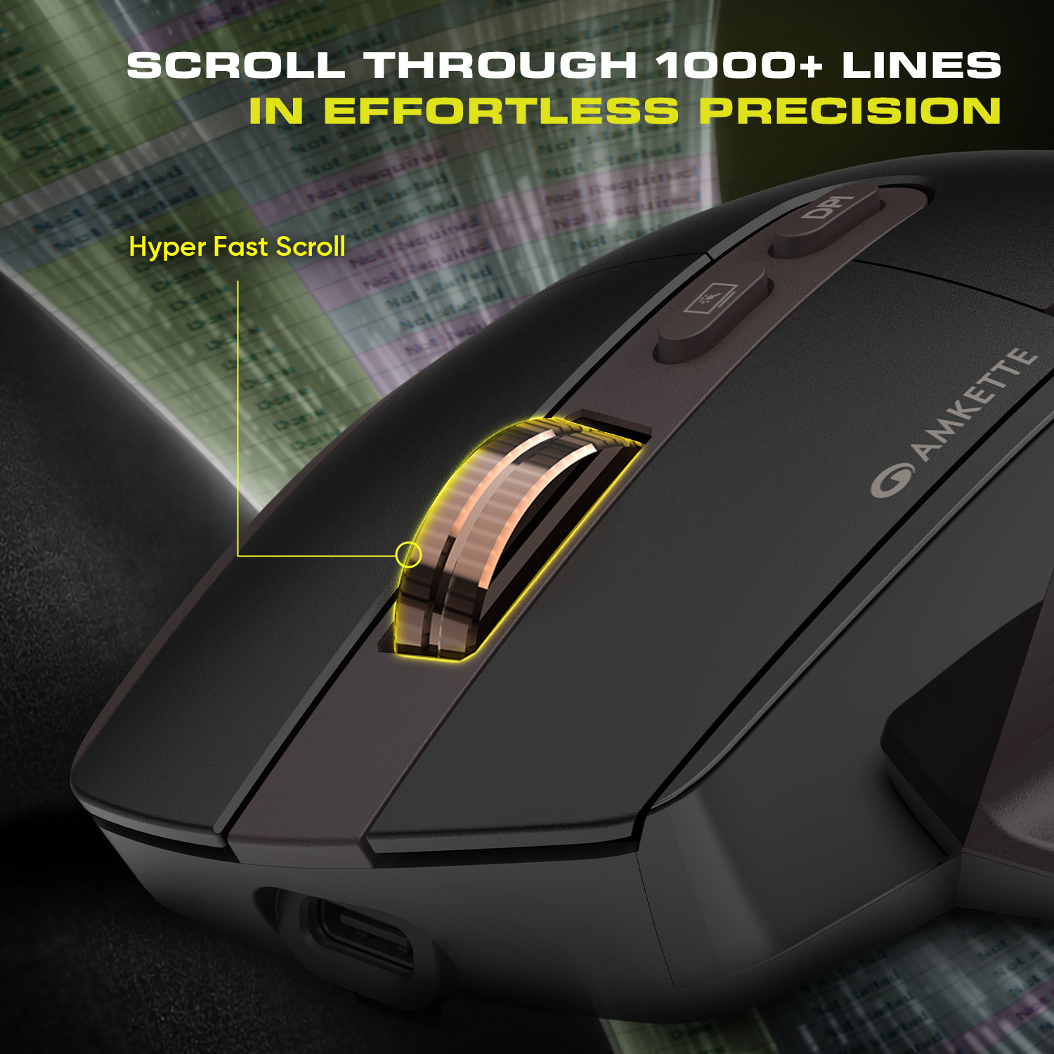 Image of AMKETTE XS Series Flow 2 Speed Programmable Multi-Device 8000 DPI Rechargeable Ergonomic Optical Mouse