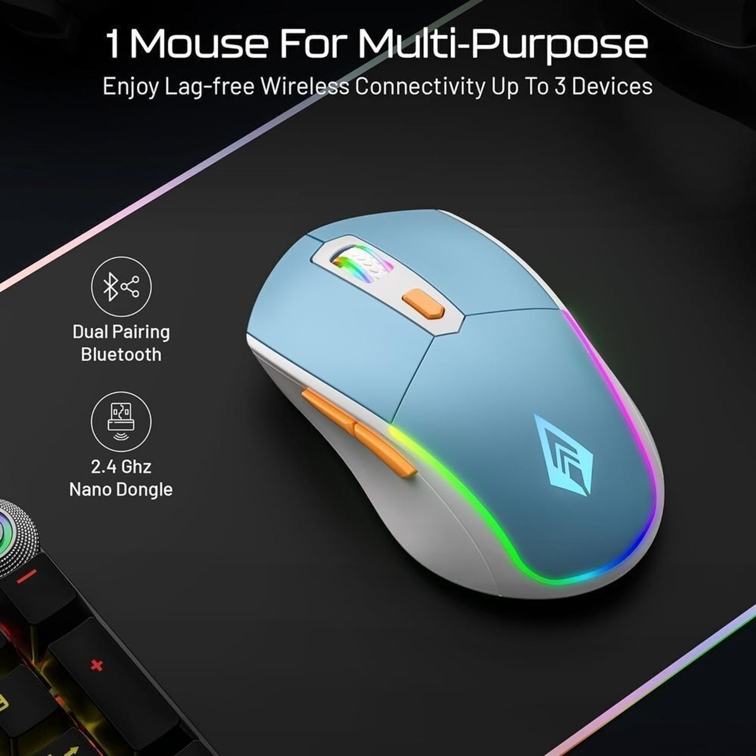 Image of Archer Tech Lab Recurve 700 Wireless Gaming Mouse RGB light, dual Bluetooth /2.4GHz, 4 DPI, USB-C Wireless Ambidextrous Optical Gaming Mouse With Bluetooth