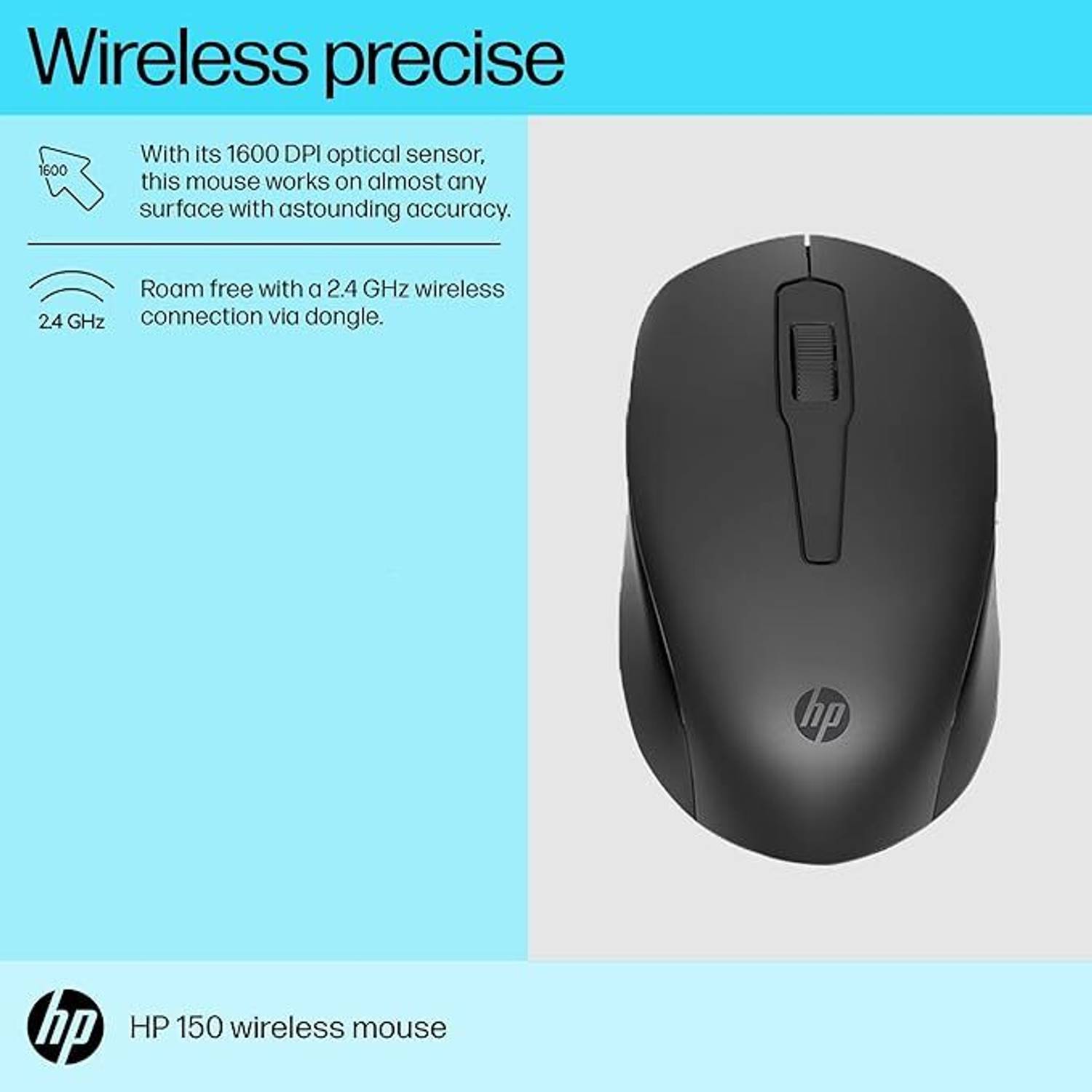 HP 150 Ambidextrous Optical Mouse Black - Image 2