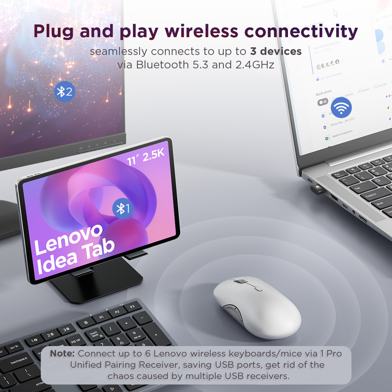 Image of Lenovo 700 Ambidextrous Optical Mouse Multi-Device Wireless Silent With Bluetooth