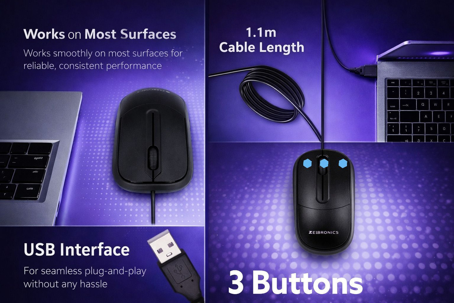 Image of ZEBRONICS KEYBOARD K-65 AND MOUSE COMFORT+ Combo Set Designed for Gaming