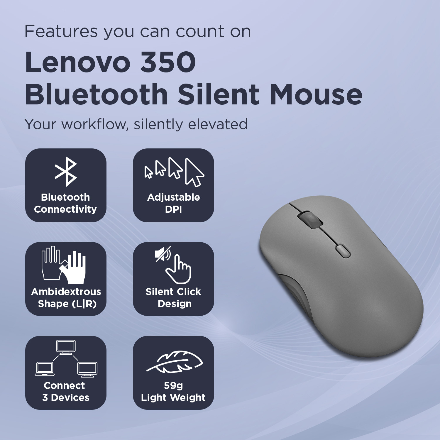 Image of Lenovo 350 Wireless Ambidextrous Optical Mouse Bluetooth Silent